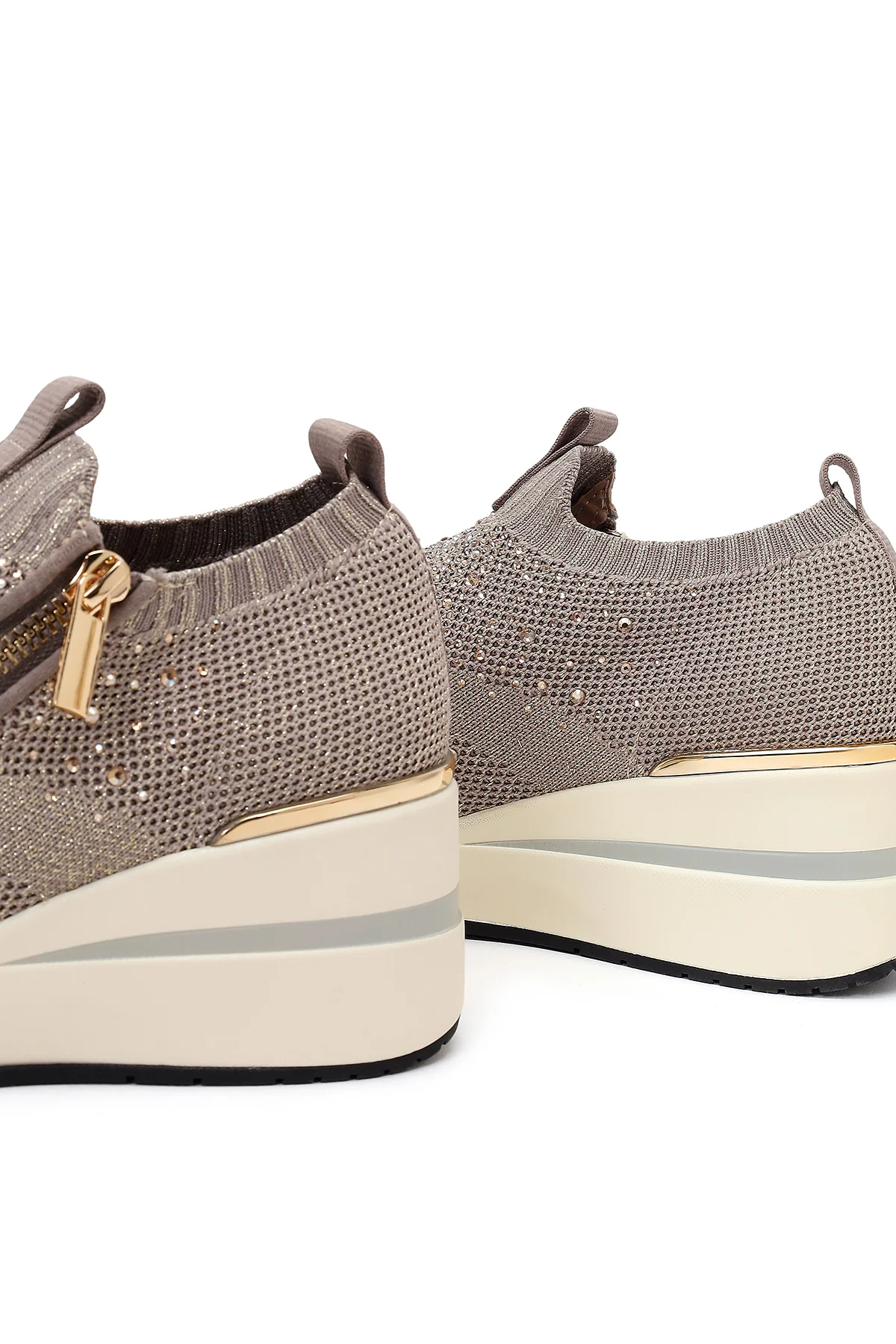 Derimod Zero Kadın Vizon Fermuarlı Dolgu Topuklu Kumaş Sneaker - Image 11