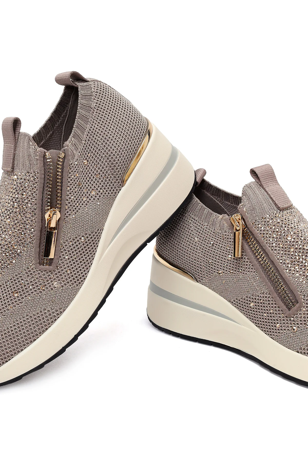 Derimod Zero Kadın Vizon Fermuarlı Dolgu Topuklu Kumaş Sneaker - Image 12