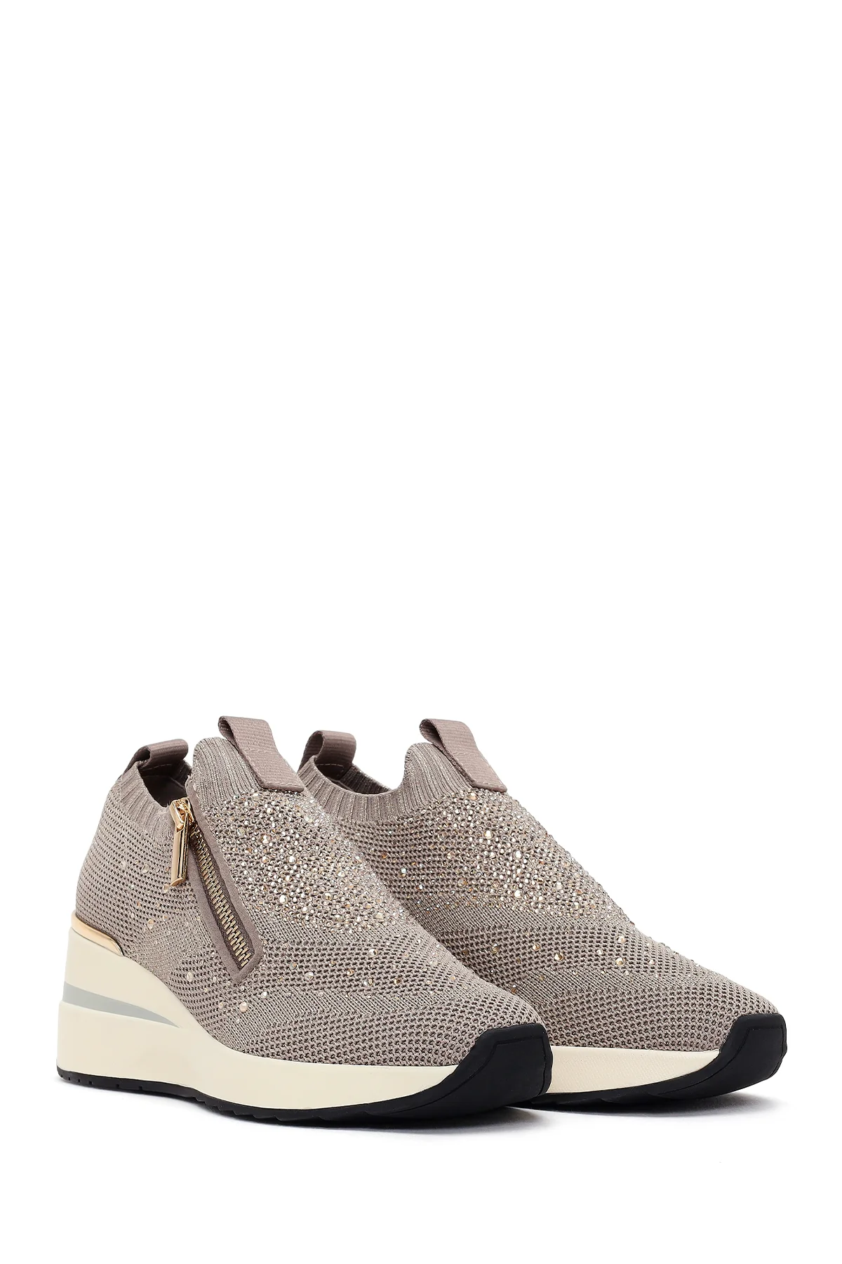 Derimod Zero Kadın Vizon Fermuarlı Dolgu Topuklu Kumaş Sneaker - Image 2