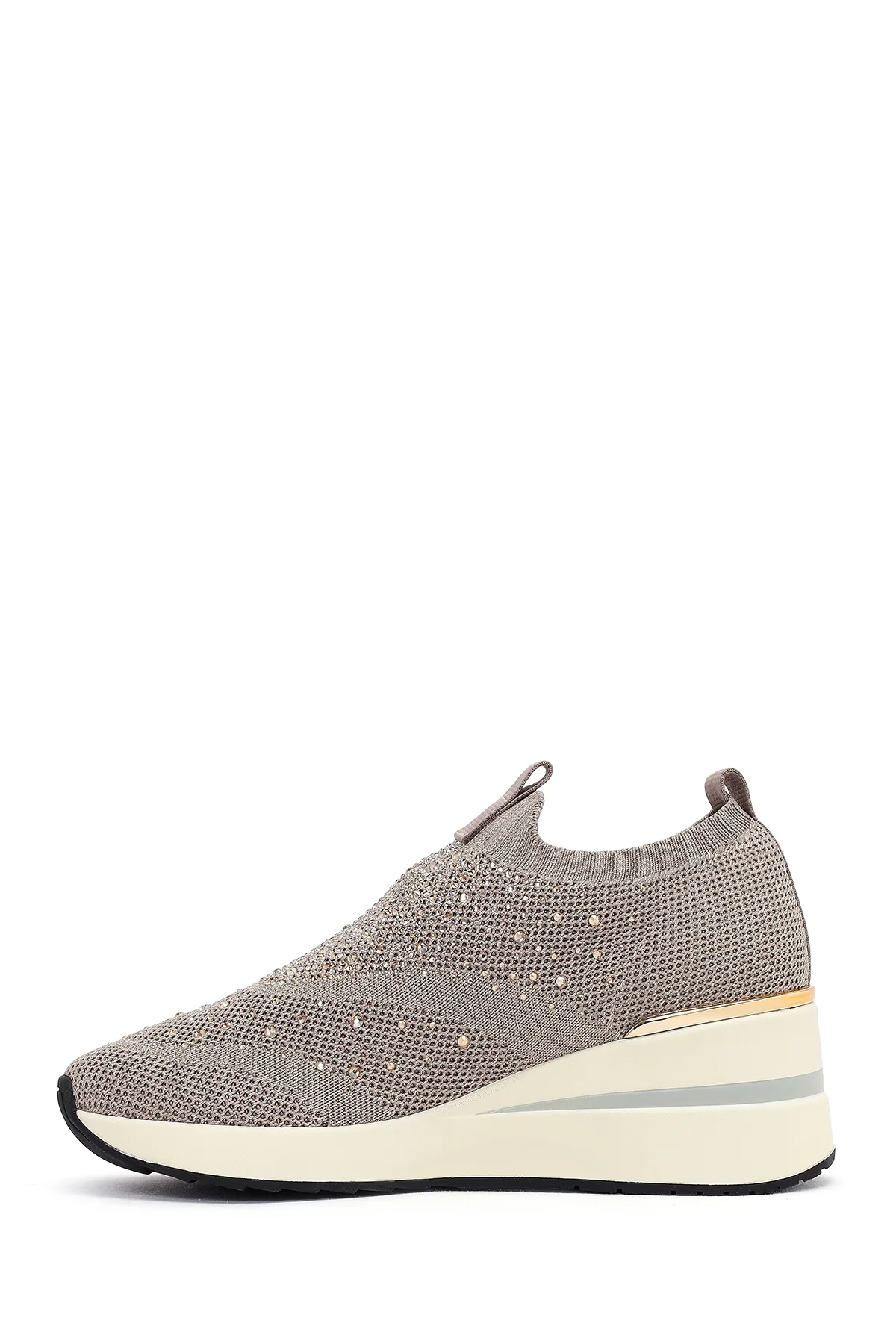 Derimod Zero Kadın Vizon Fermuarlı Dolgu Topuklu Kumaş Sneaker - Image 3