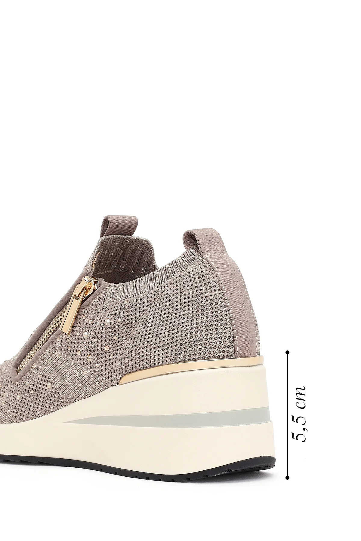 Derimod Zero Kadın Vizon Fermuarlı Dolgu Topuklu Kumaş Sneaker - Image 4