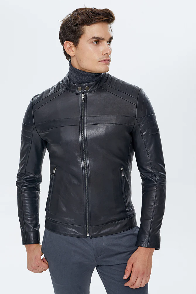 Duncan Erkek Siyah Slim-Fit Deri Ceket - Image 3
