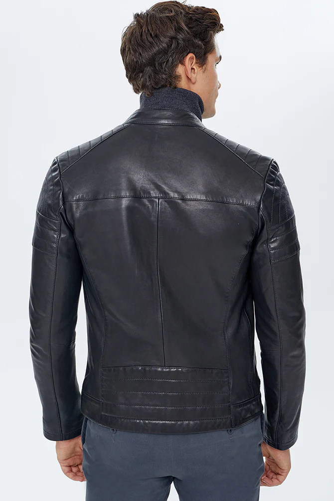 Duncan Erkek Siyah Slim-Fit Deri Ceket - Image 4