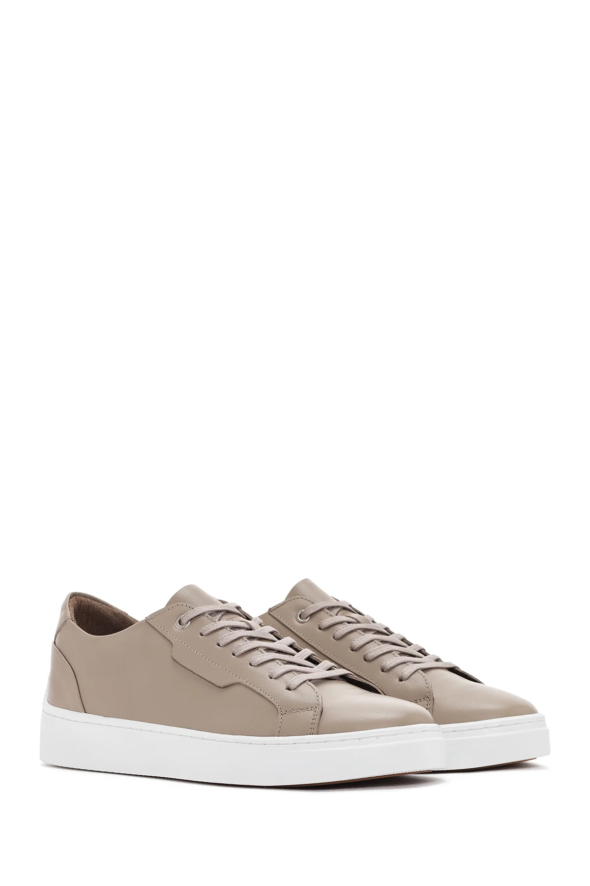 Erkek Bej Bağcıklı Deri Sneaker - Image 3