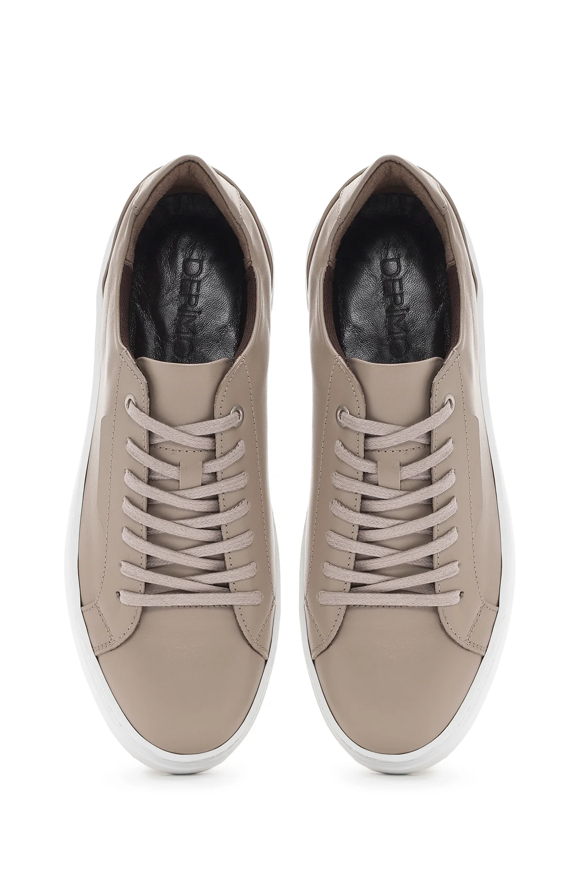 Erkek Bej Bağcıklı Deri Sneaker - Image 7