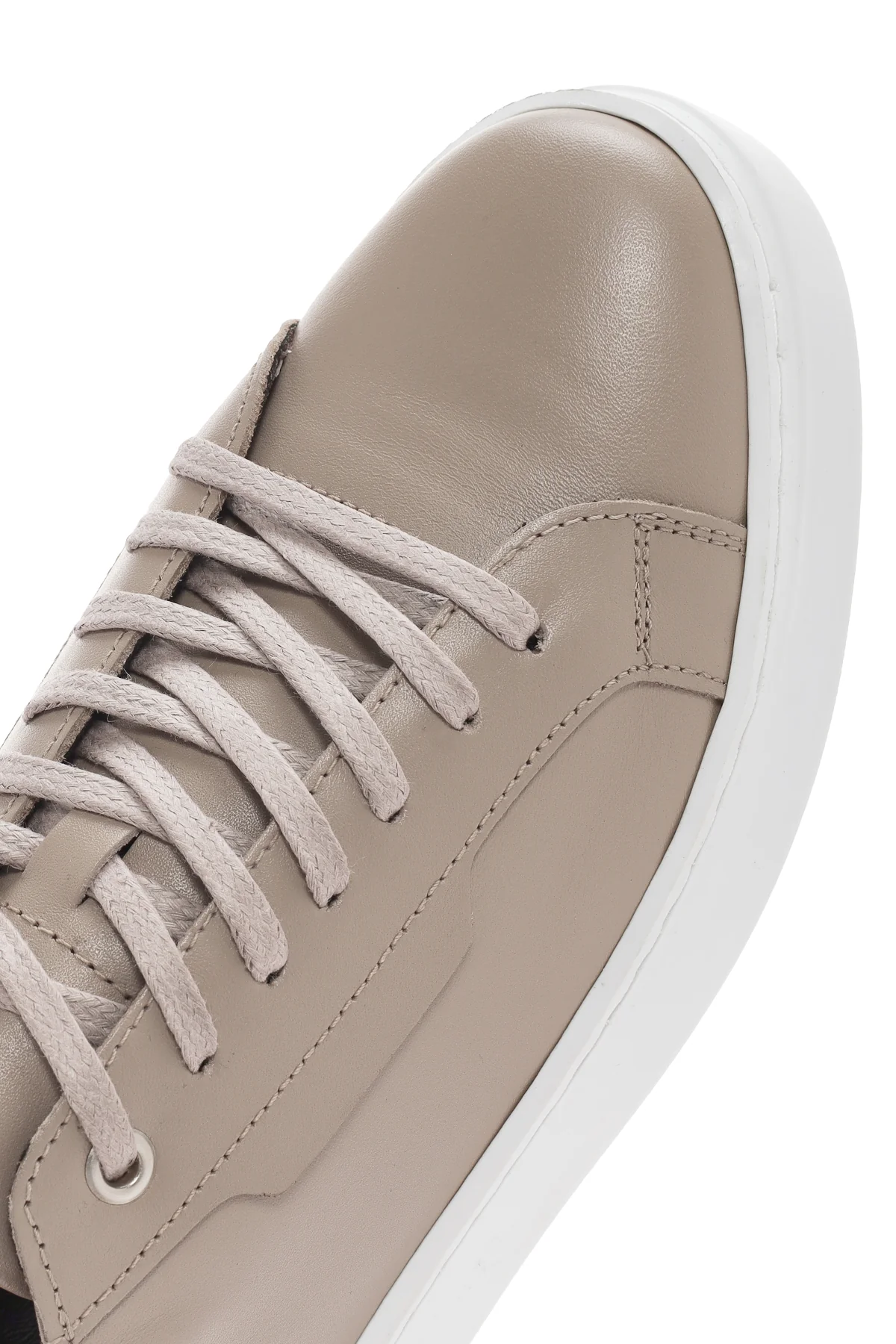 Erkek Bej Bağcıklı Deri Sneaker - Image 9