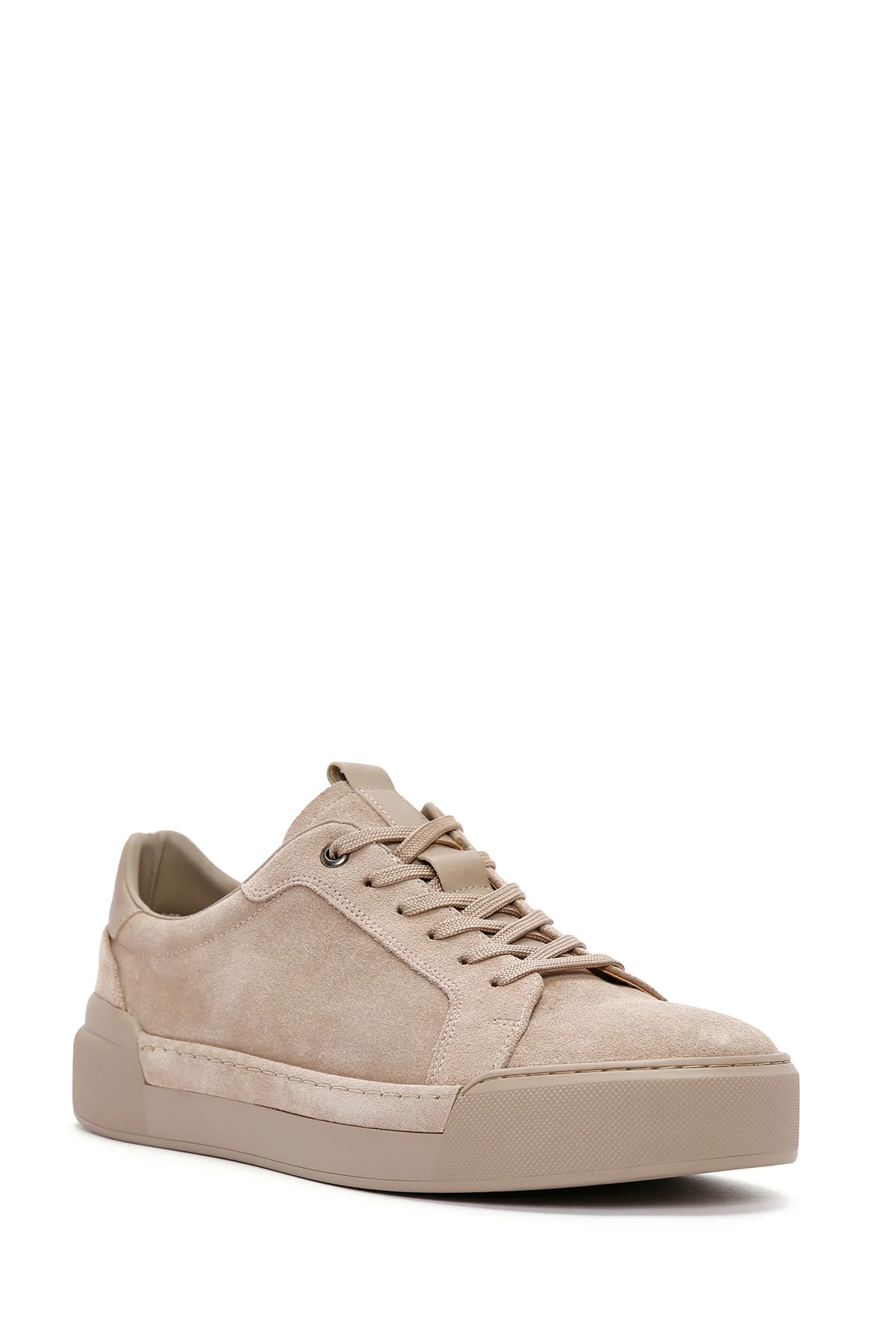 Erkek Bej Bağcıklı Deri Sneaker - Image 6