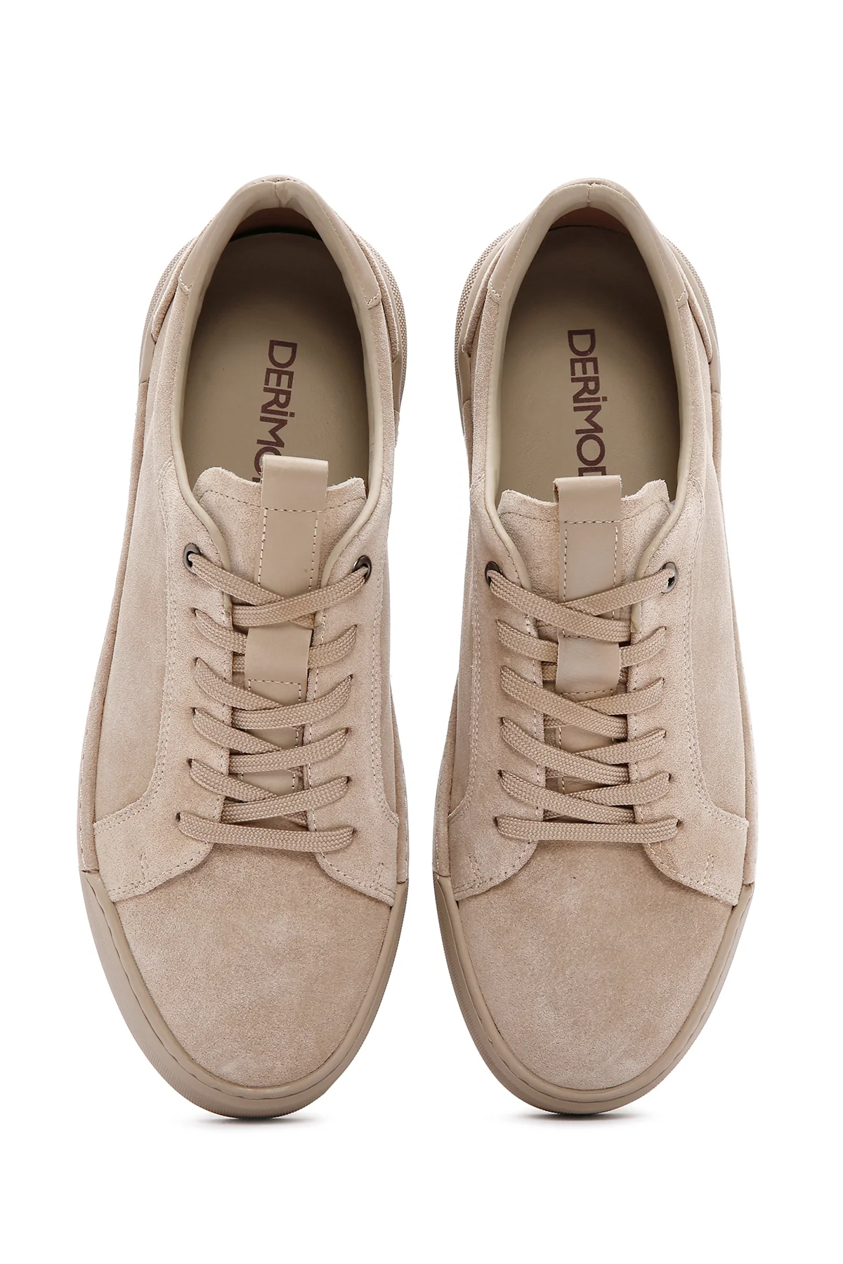Erkek Bej Bağcıklı Deri Sneaker - Image 7
