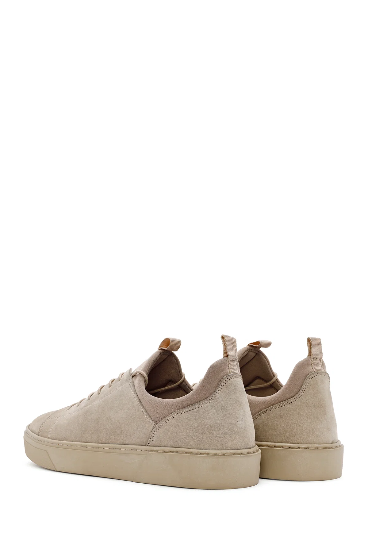 Erkek Bej Bağcıklı Deri Sneaker - Image 5