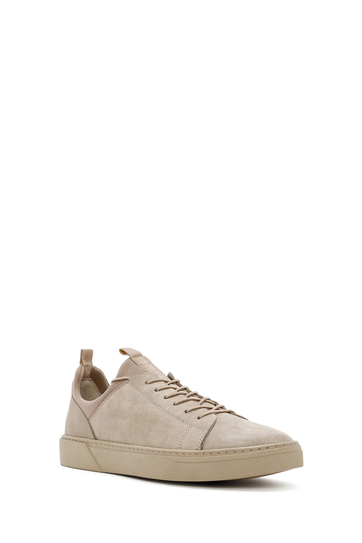 Erkek Bej Bağcıklı Deri Sneaker - Image 6