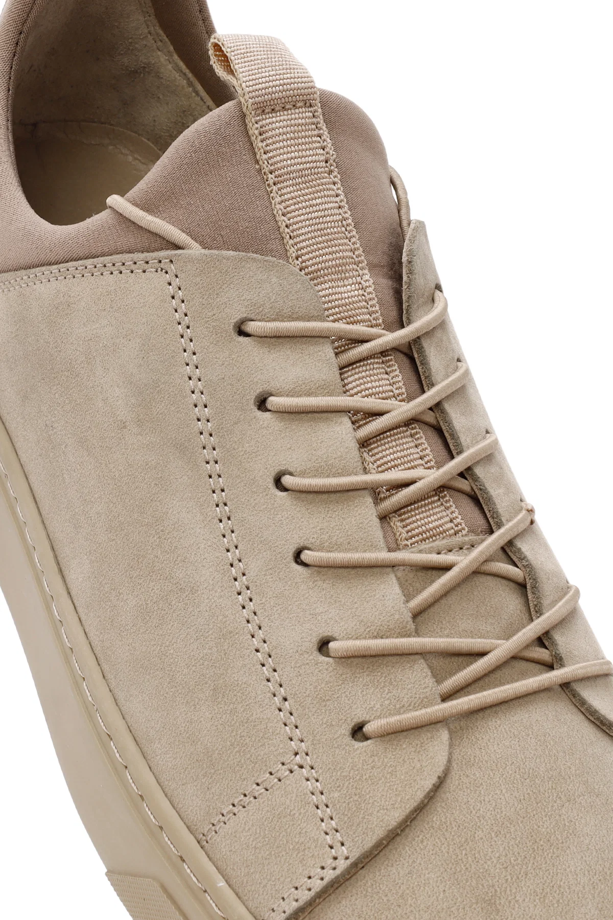 Erkek Bej Bağcıklı Deri Sneaker - Image 9