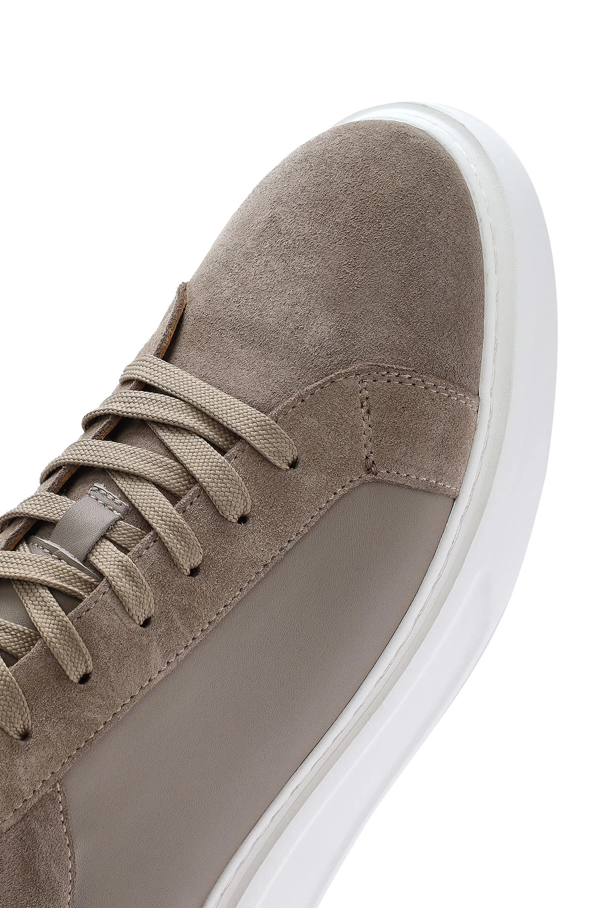 Erkek Bej Bağcıklı Deri Sneaker - Image 9