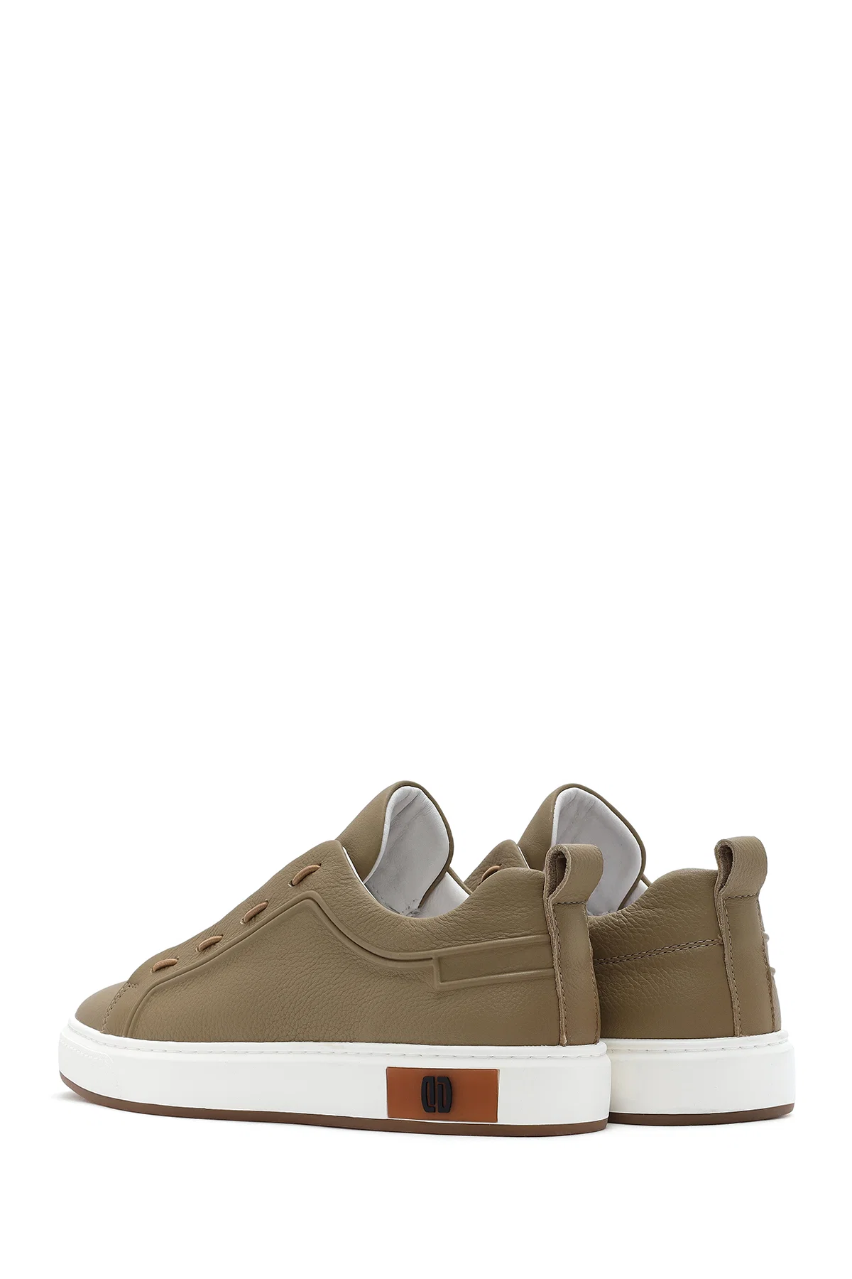 Erkek Bej Bağcıklı Deri Sneaker - Image 5