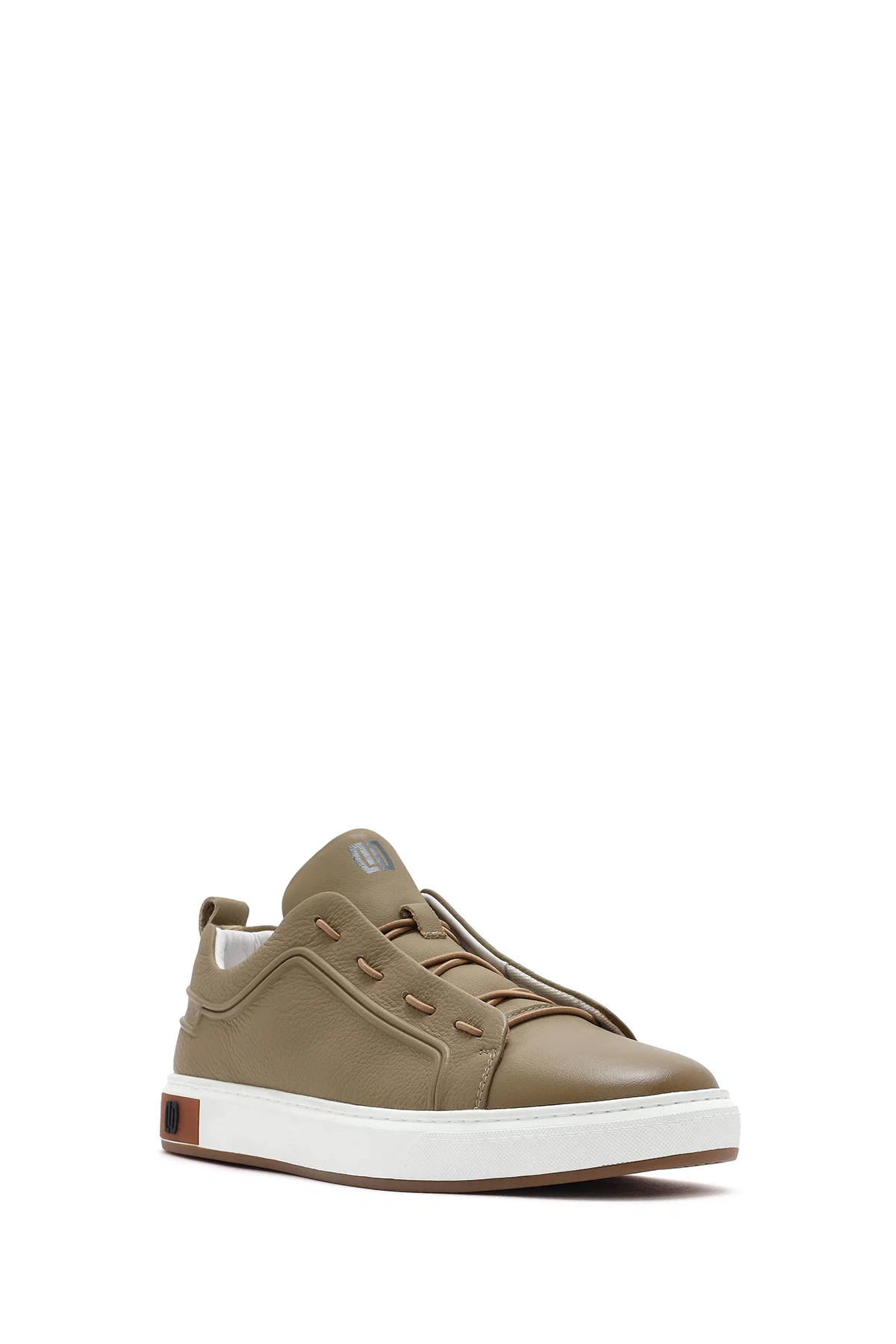 Erkek Bej Bağcıklı Deri Sneaker - Image 6
