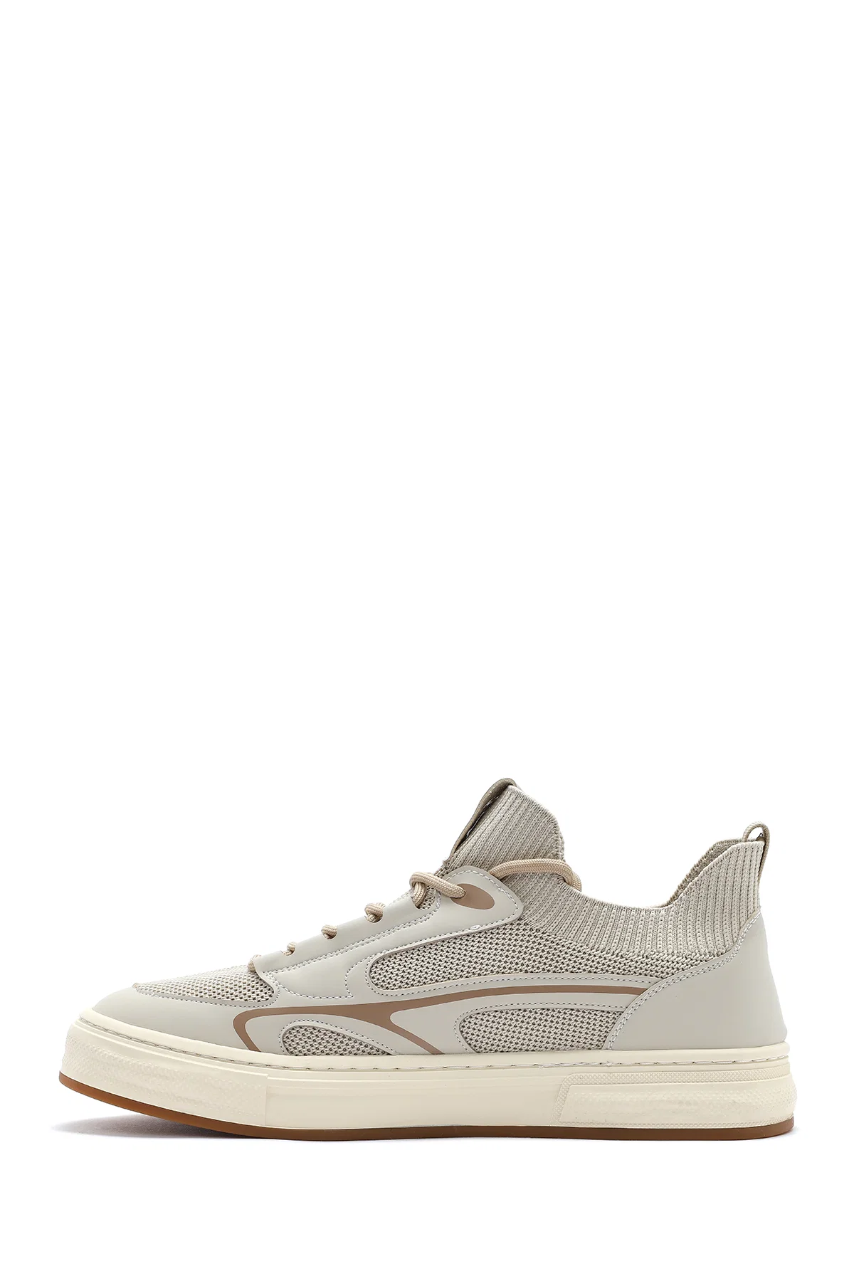 Erkek Bej Bağcıklı Deri Sneaker - Image 2