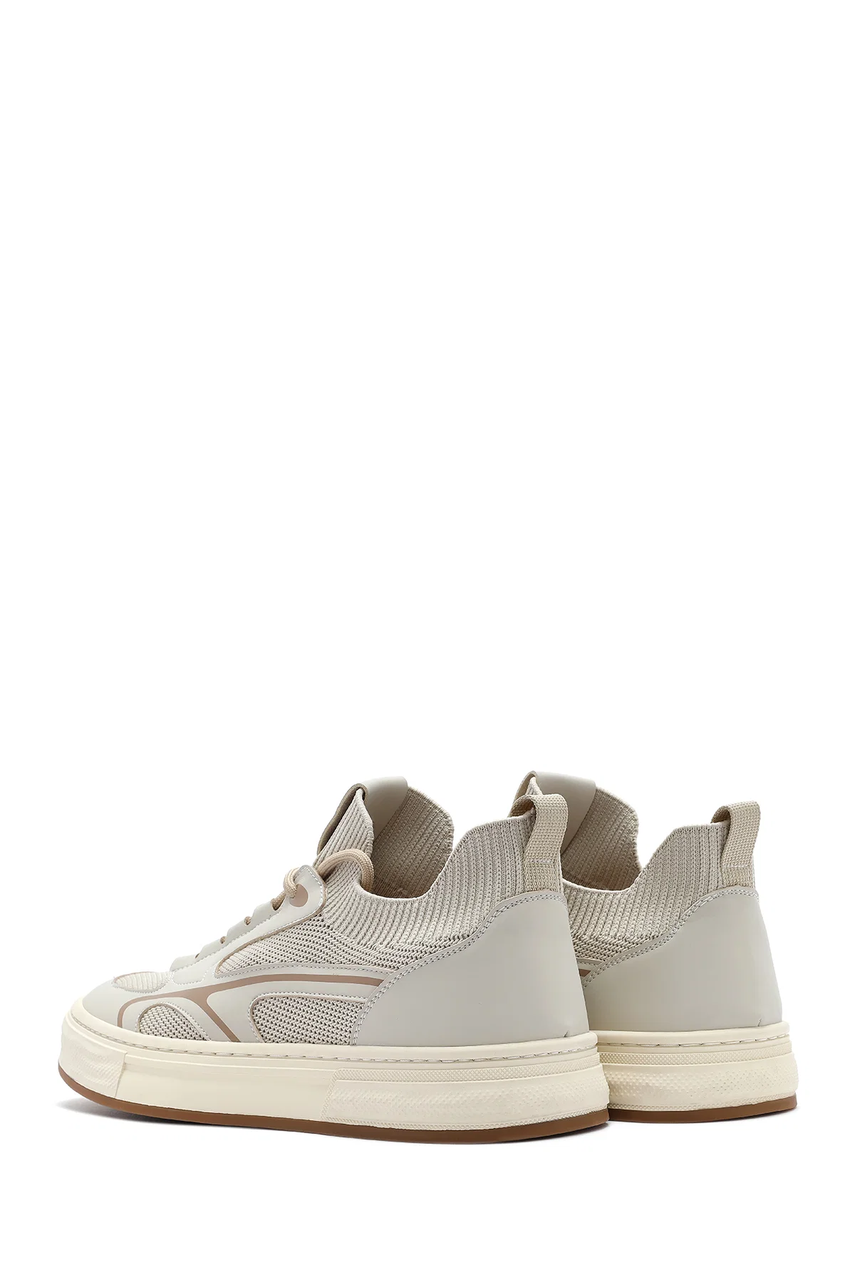 Erkek Bej Bağcıklı Deri Sneaker - Image 5