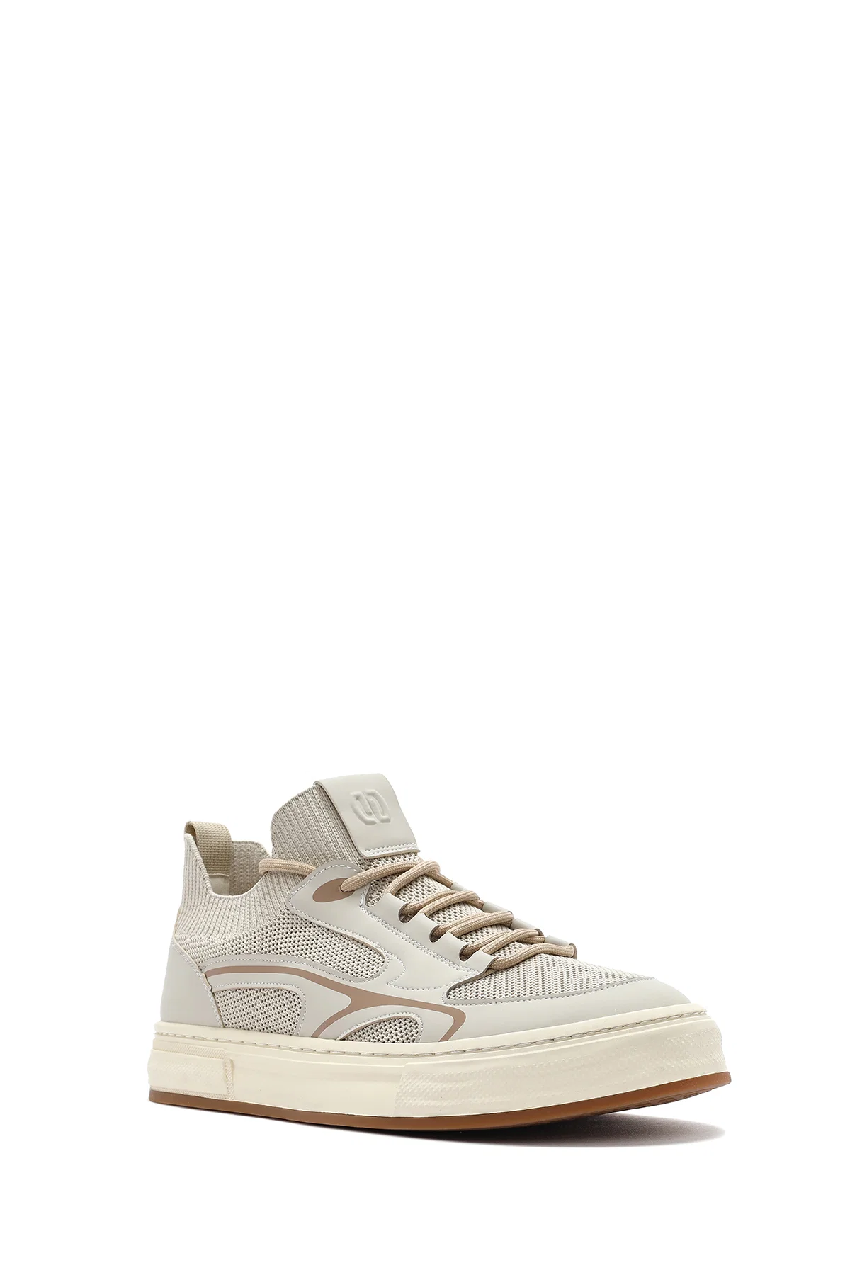 Erkek Bej Bağcıklı Deri Sneaker - Image 6