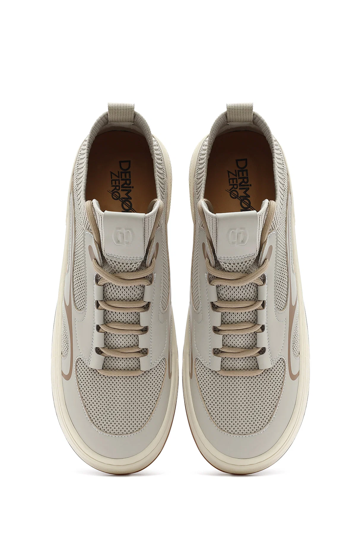 Erkek Bej Bağcıklı Deri Sneaker - Image 7