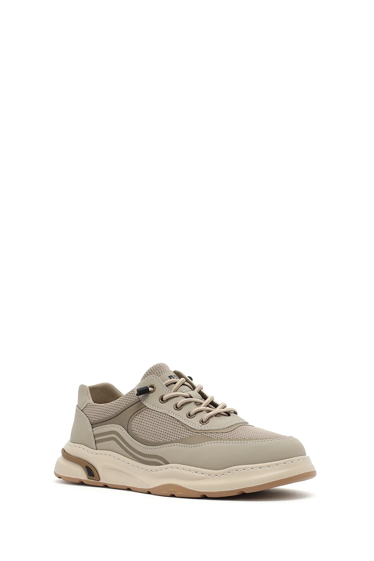 Erkek Bej Bağcıklı Deri Sneaker - Image 6