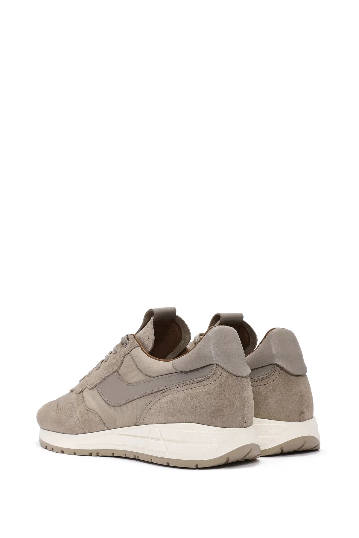 Erkek Bej Bağcıklı Deri Sneaker - Image 5