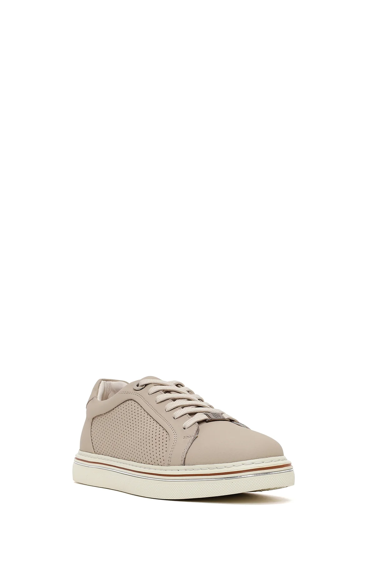 Erkek Bej Bağcıklı Deri Sneaker - Image 7