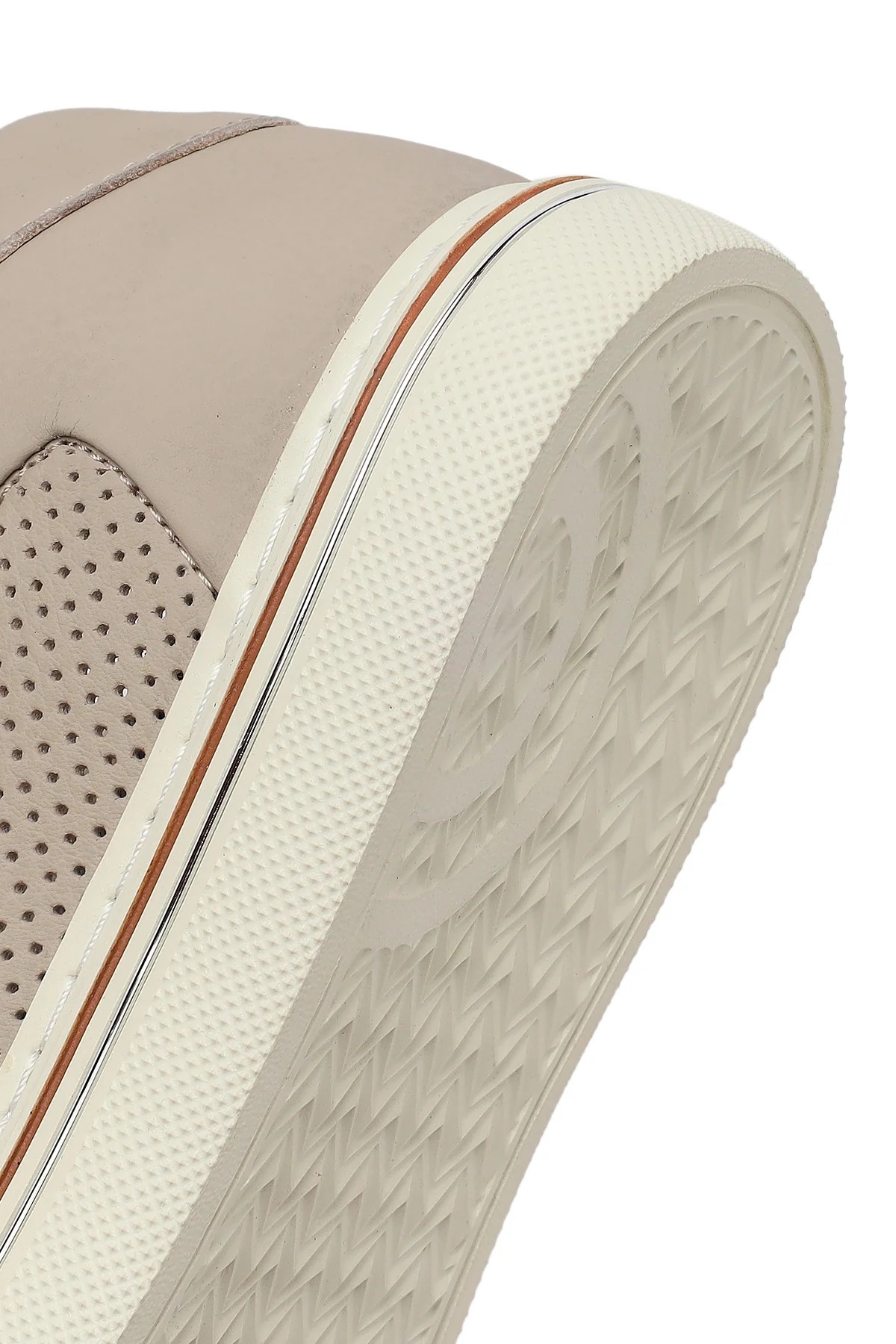 Erkek Bej Bağcıklı Deri Sneaker - Image 8