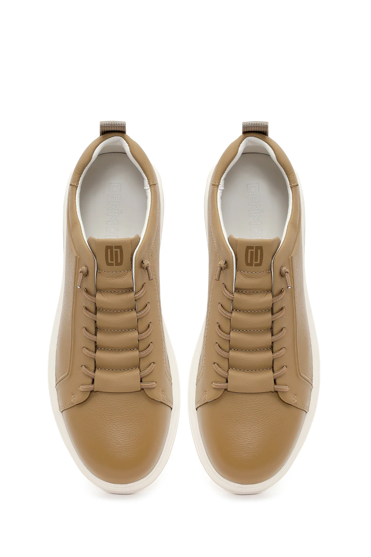 Erkek Bej Bağcıklı Deri Sneaker - Image 4