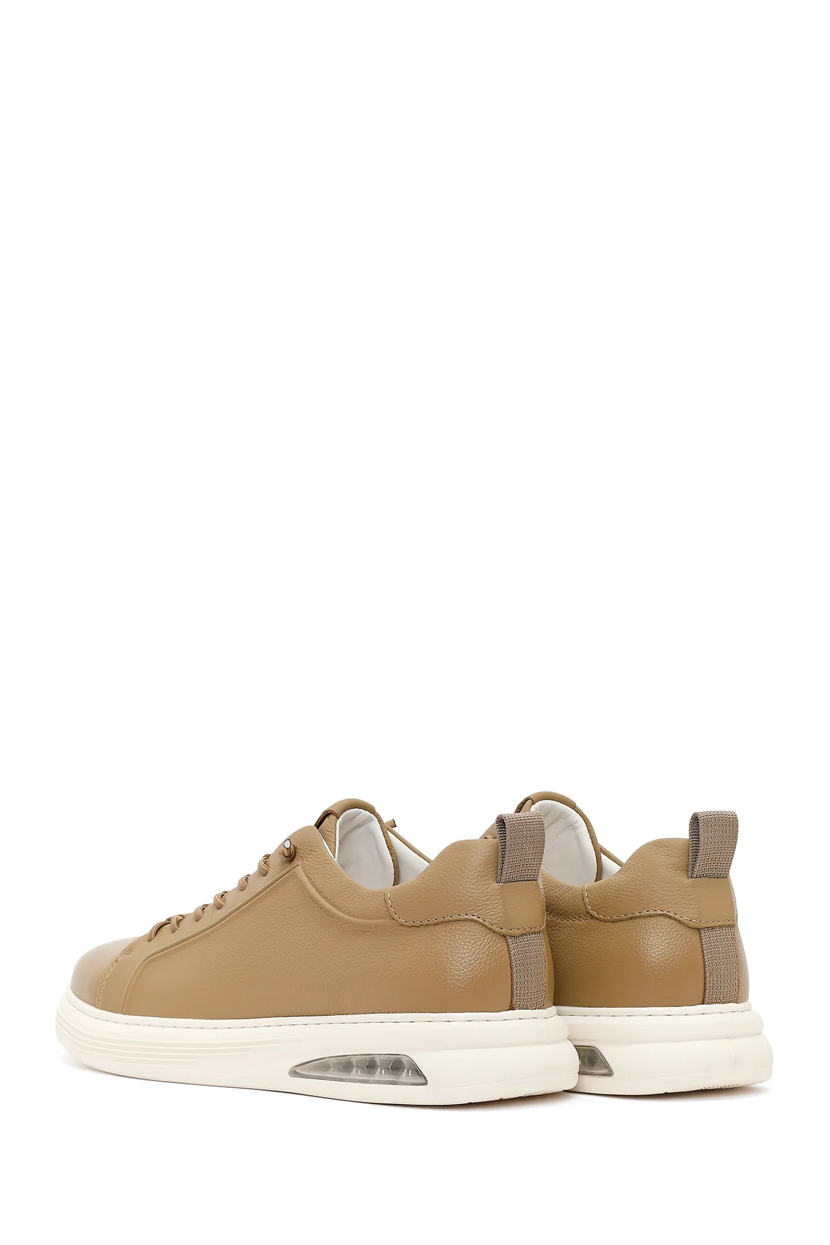 Erkek Bej Bağcıklı Deri Sneaker - Image 6