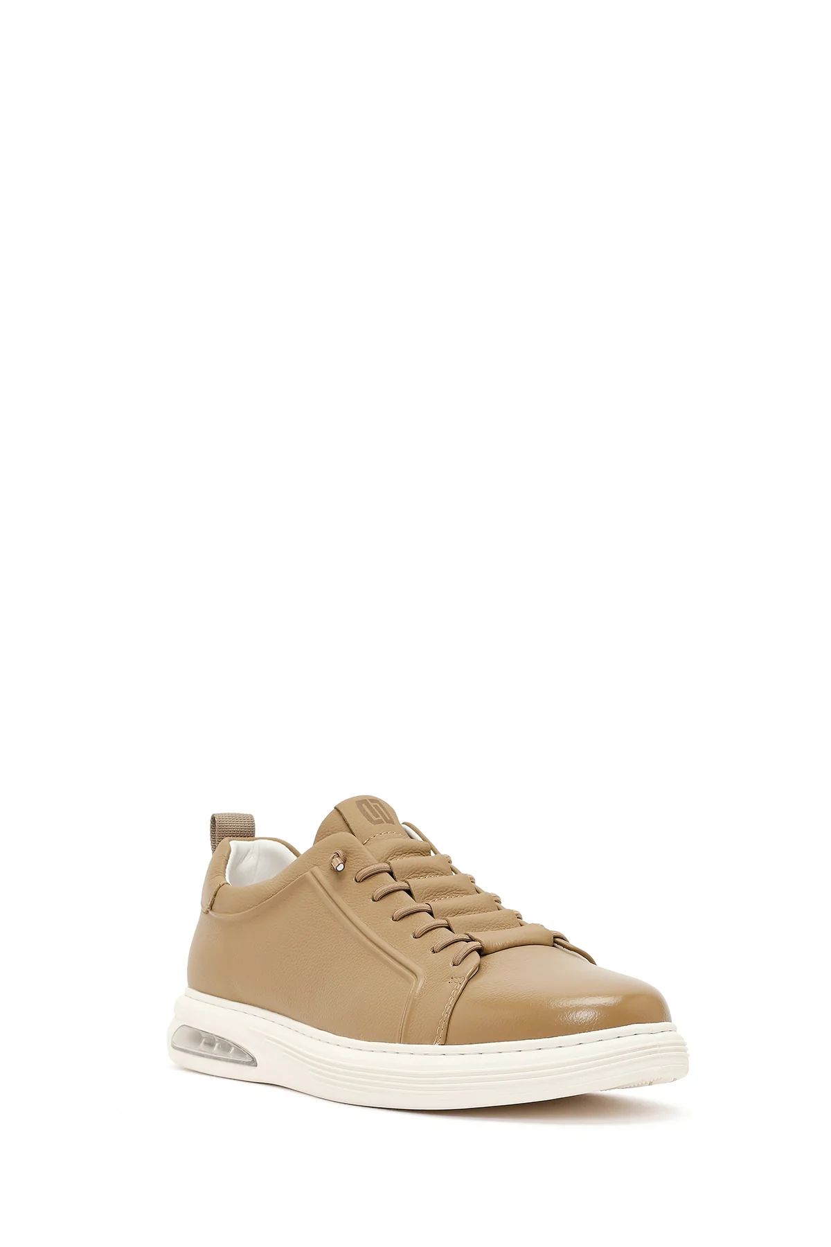 Erkek Bej Bağcıklı Deri Sneaker - Image 7
