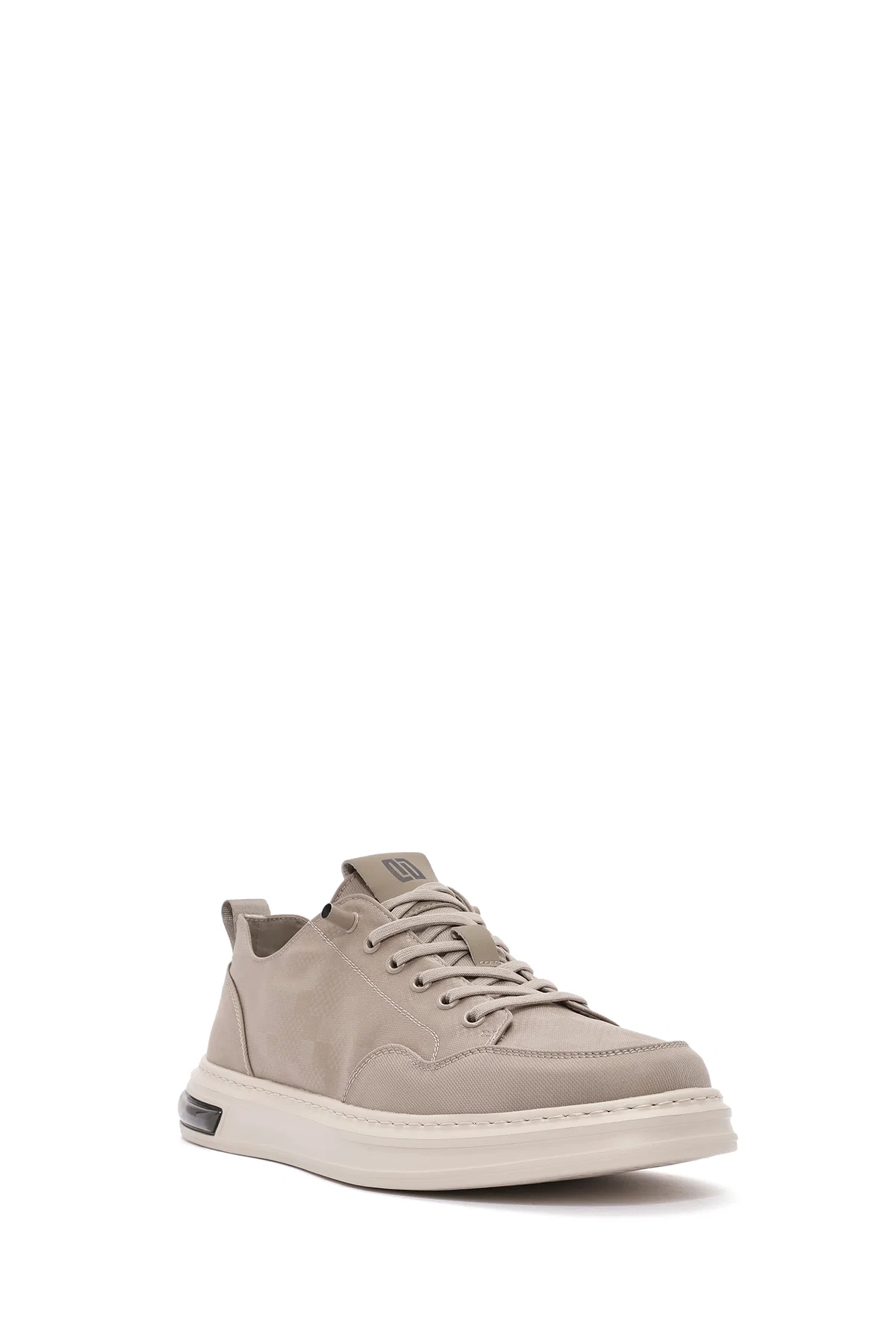 Erkek Bej Bağcıklı Desenli Kumaş Sneaker - Image 6
