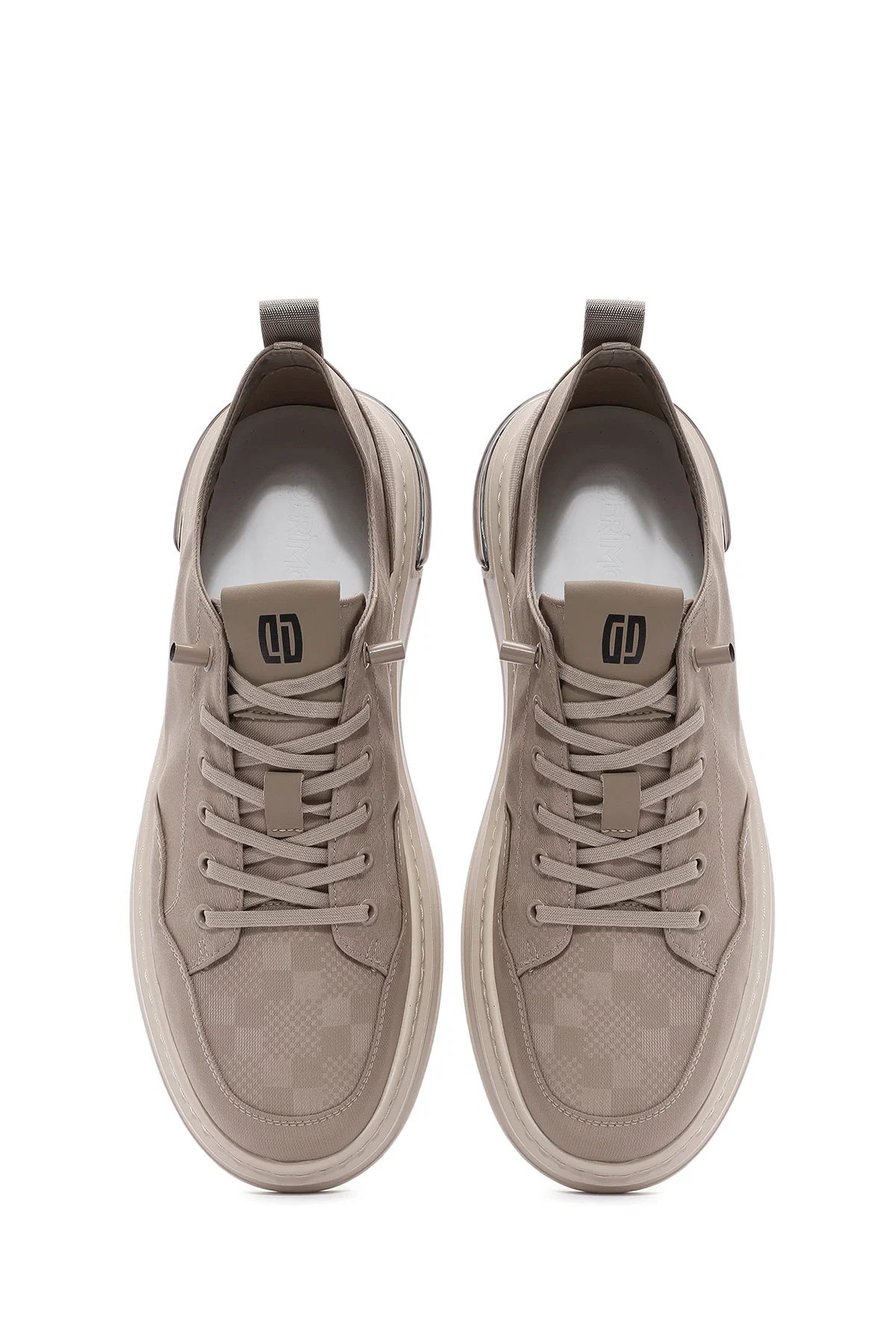 Erkek Bej Bağcıklı Desenli Kumaş Sneaker - Image 7