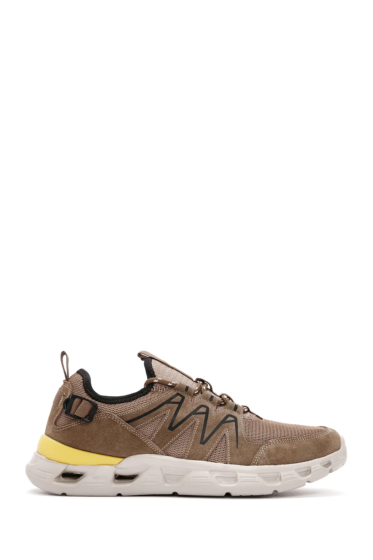Erkek Bej Bağcıklı Kalın Tabanlı Deri Sneaker - Image 2