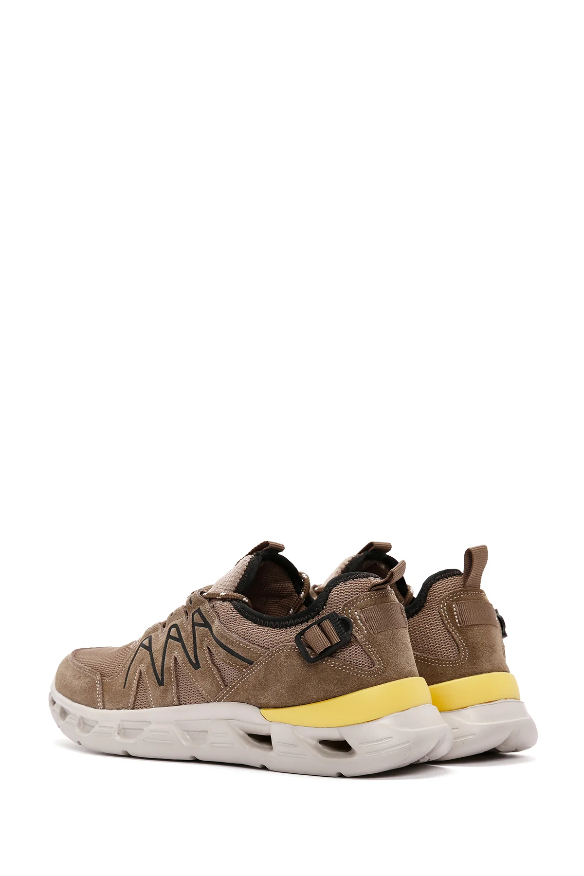 Erkek Bej Bağcıklı Kalın Tabanlı Deri Sneaker - Image 6