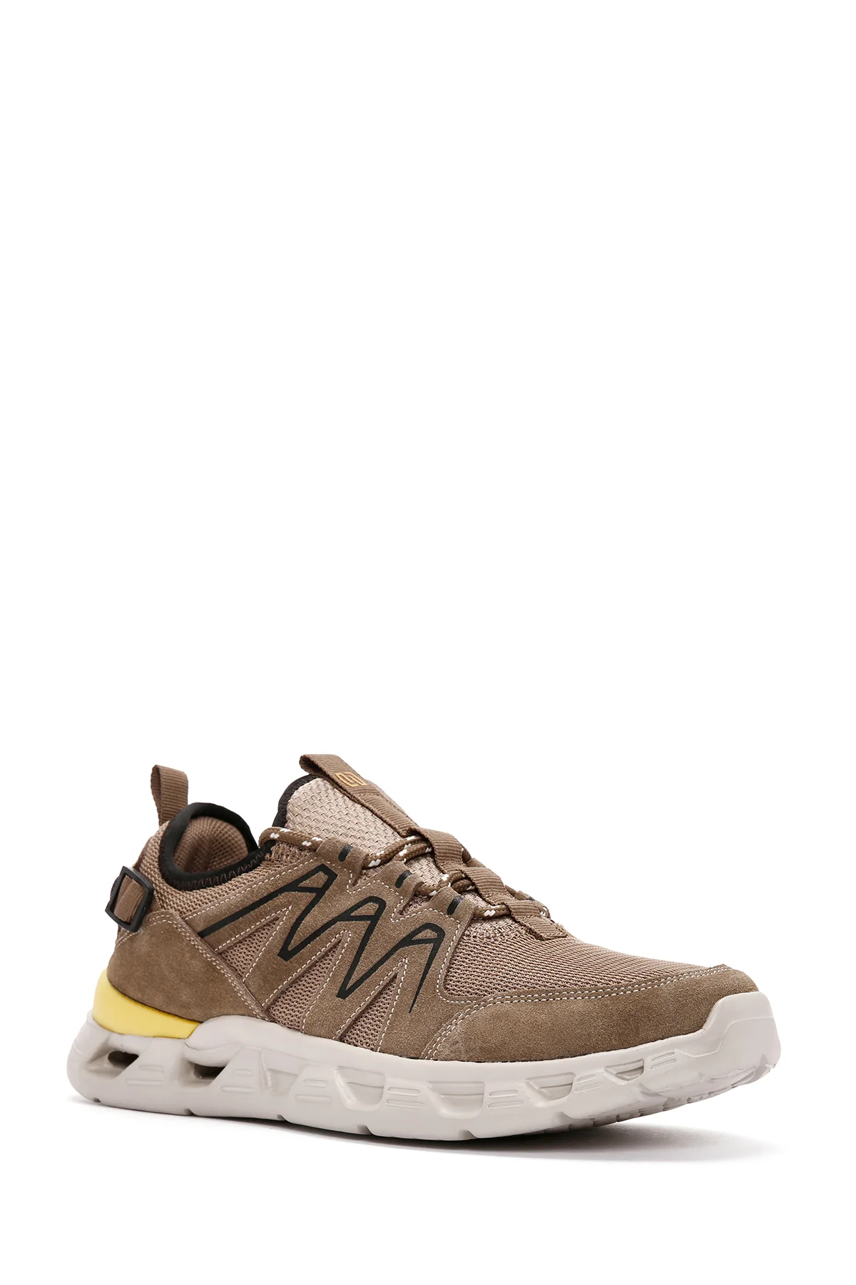 Erkek Bej Bağcıklı Kalın Tabanlı Deri Sneaker - Image 7