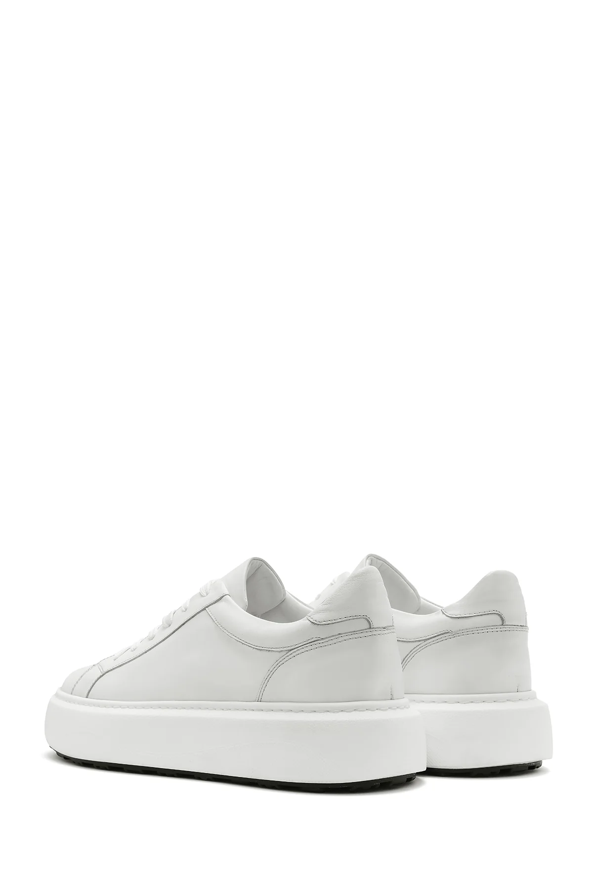 Erkek Bej Bağcıklı Kalın Tabanlı Deri Sneaker - Image 5