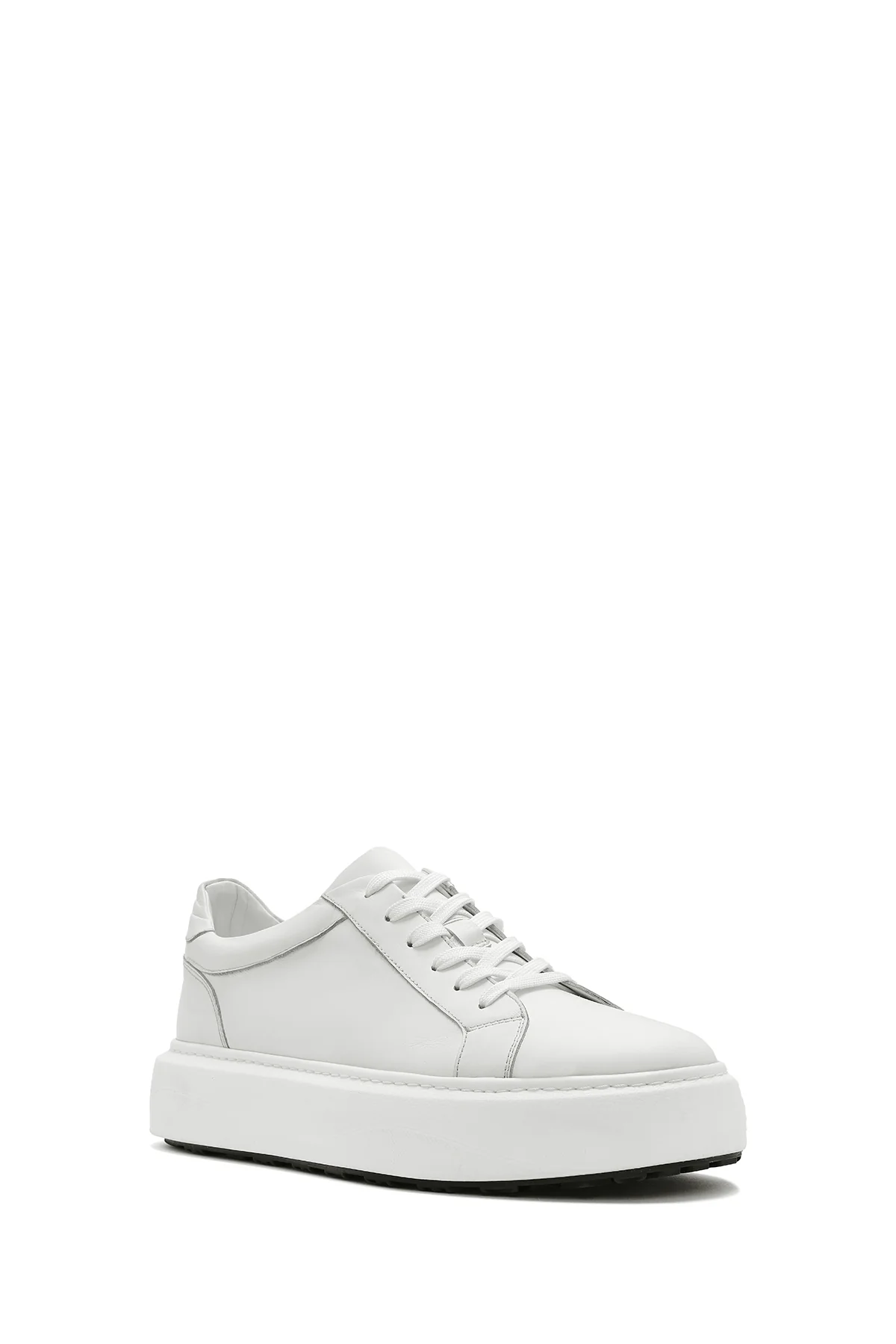 Erkek Bej Bağcıklı Kalın Tabanlı Deri Sneaker - Image 6