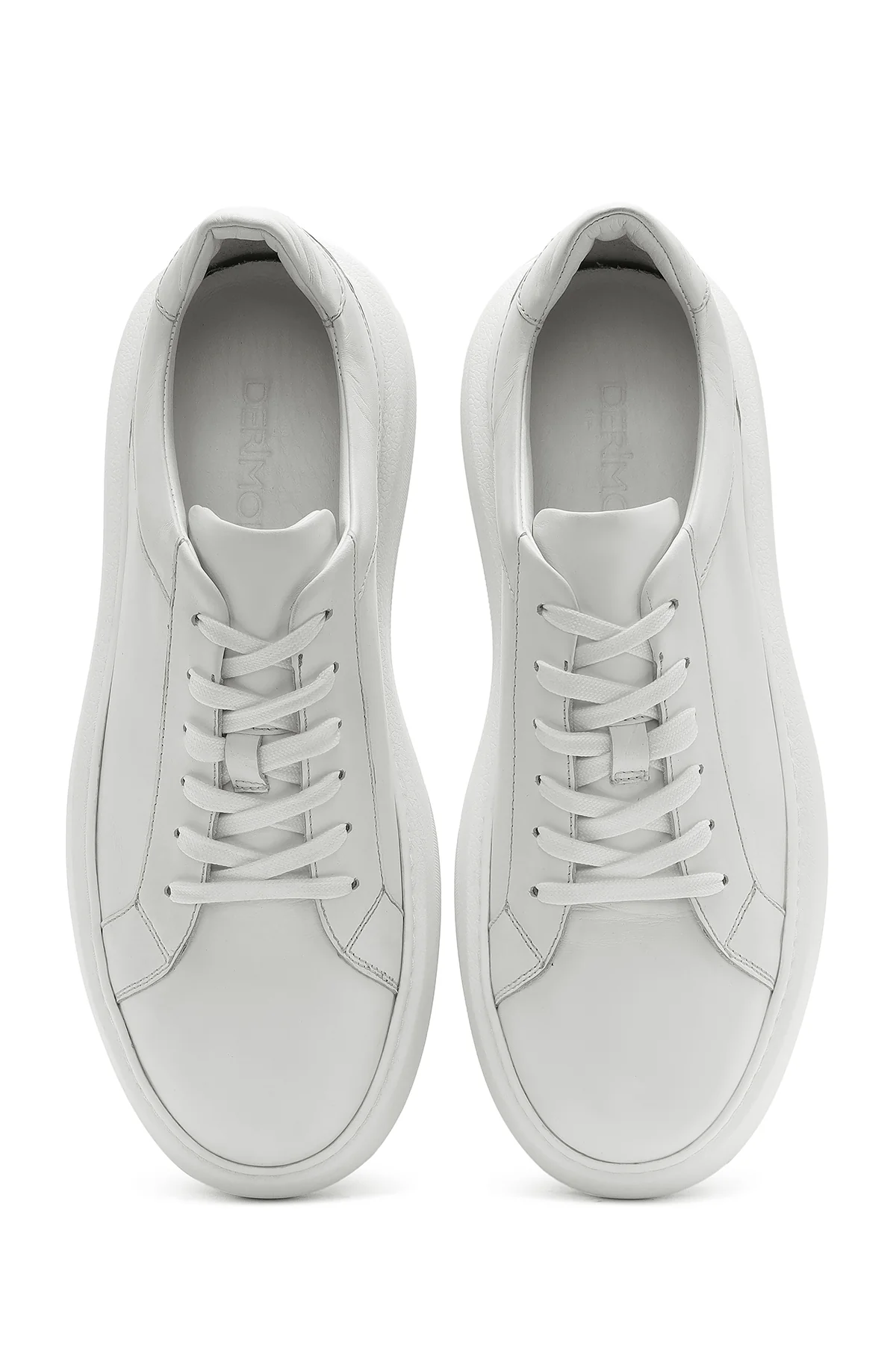 Erkek Bej Bağcıklı Kalın Tabanlı Deri Sneaker - Image 7