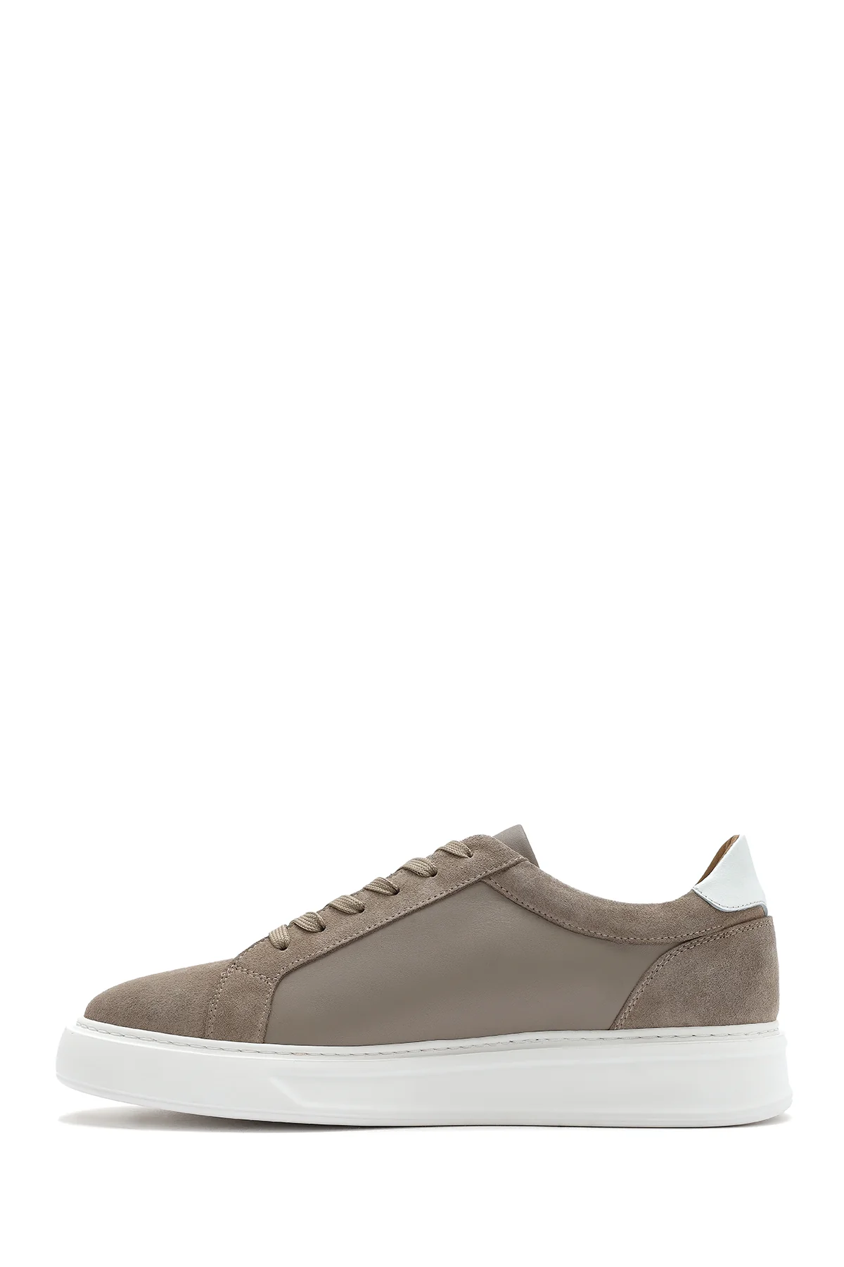Erkek Bej Bağcıklı Kalın Tabanlı Deri Sneaker - Image 3