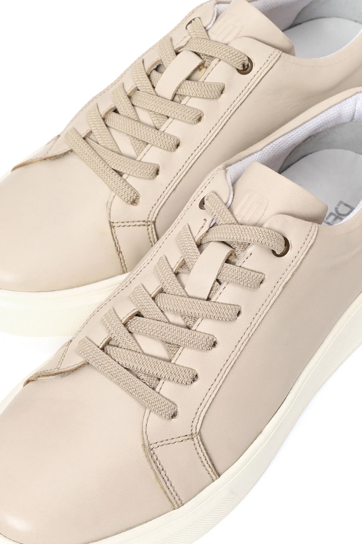 Erkek Bej Bağcıklı Kalın Tabanlı Deri Sneaker - Image 10