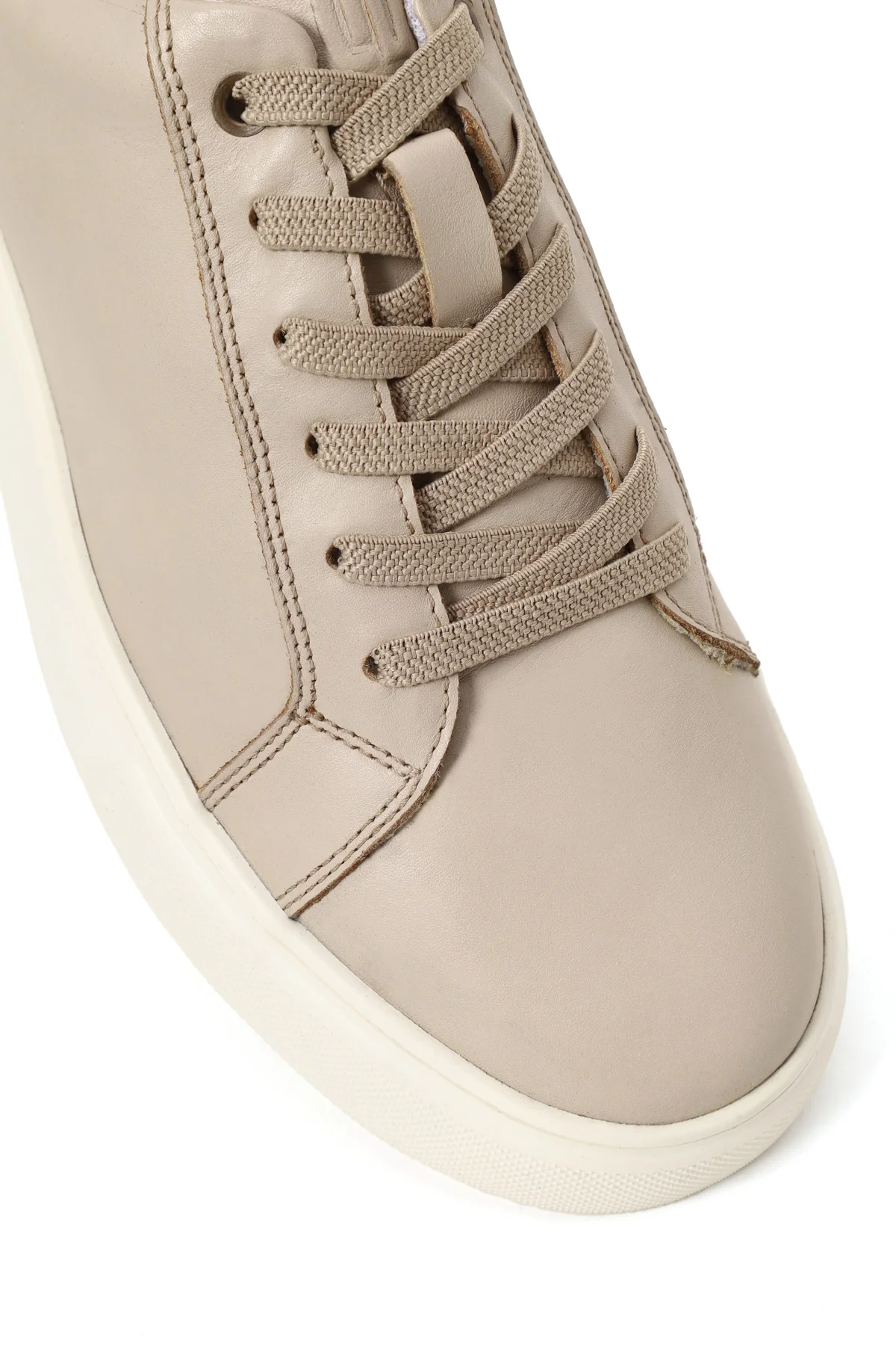 Erkek Bej Bağcıklı Kalın Tabanlı Deri Sneaker - Image 9