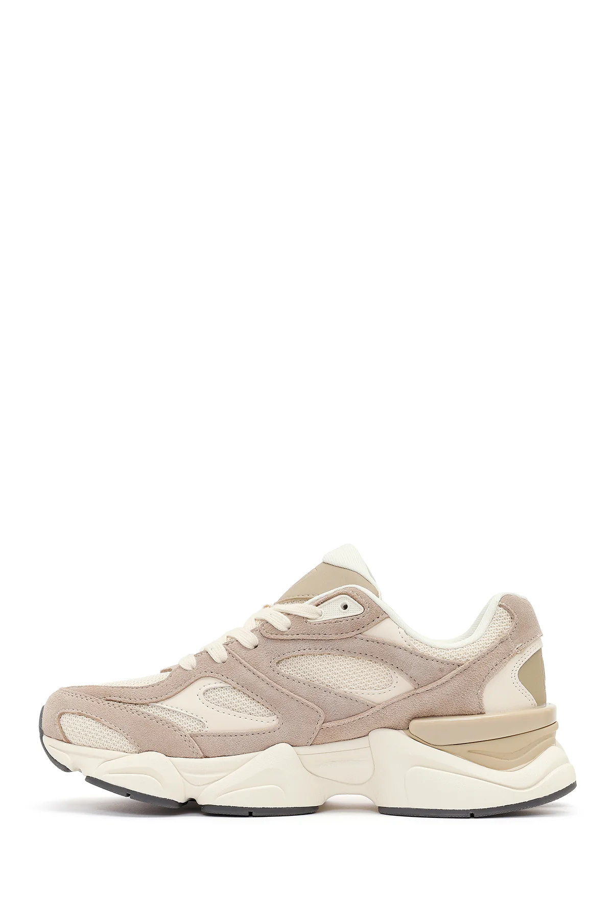 Erkek Bej Bağcıklı Kalın Tabanlı Deri Sneaker - Image 3