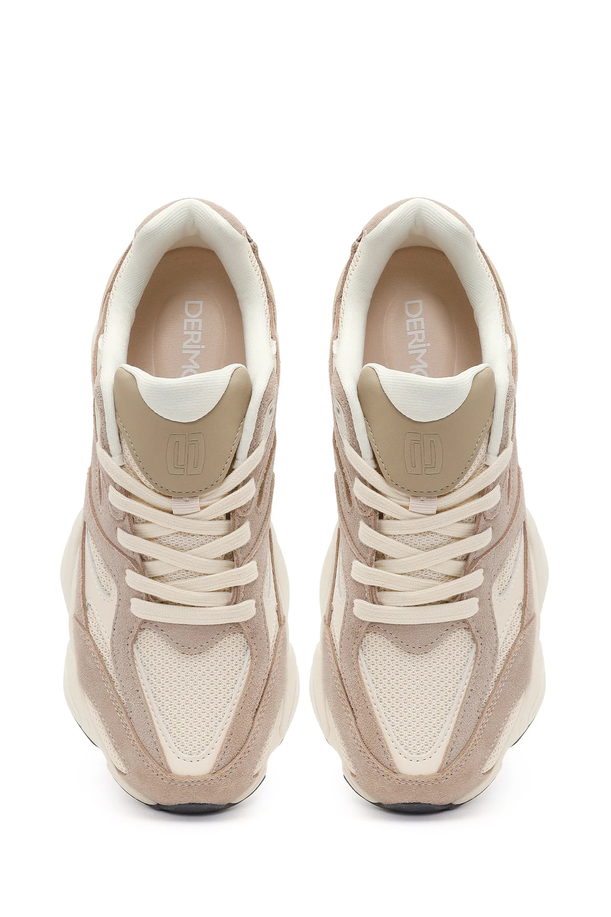 Erkek Bej Bağcıklı Kalın Tabanlı Deri Sneaker - Image 4