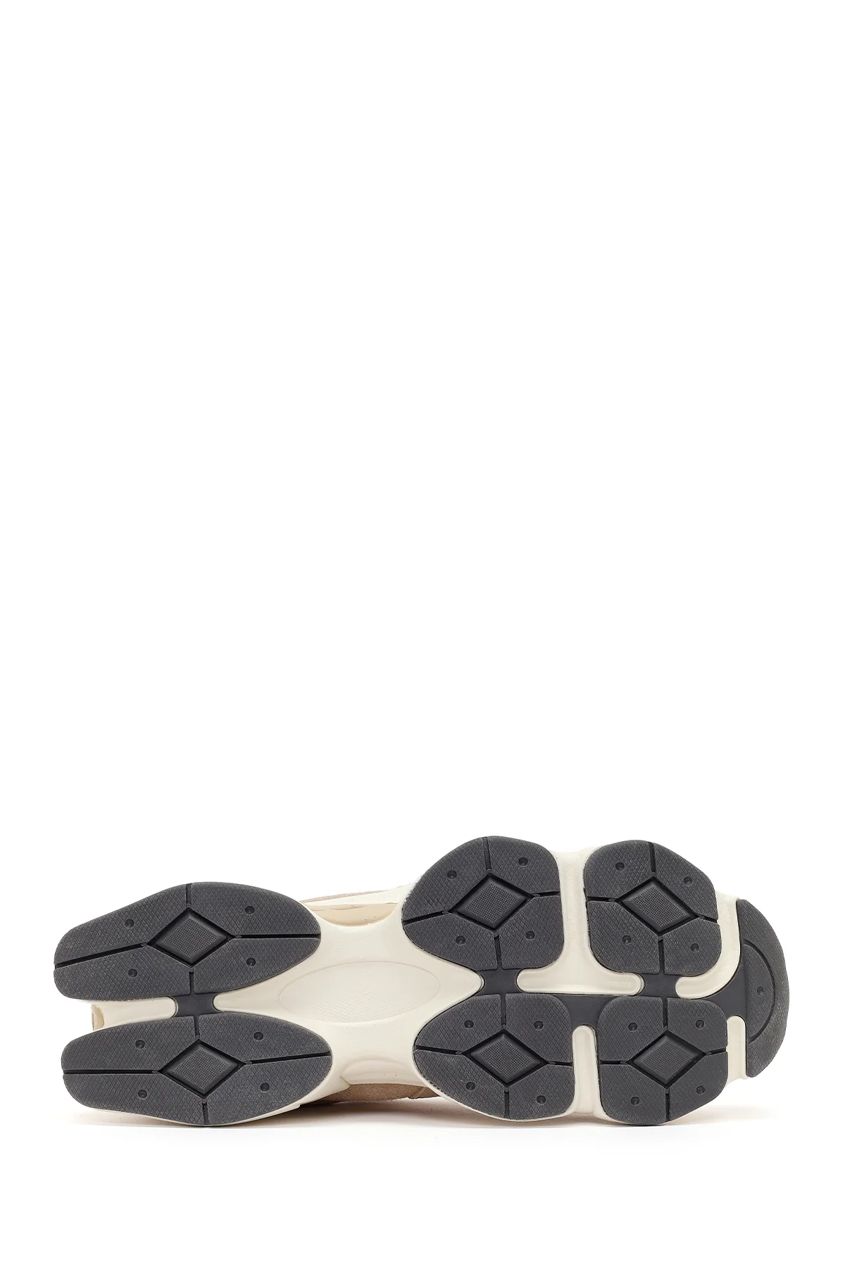 Erkek Bej Bağcıklı Kalın Tabanlı Deri Sneaker - Image 5