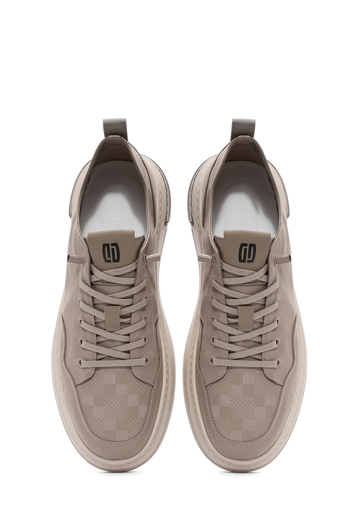 Erkek Bej Bağcıklı Kalın Tabanlı Desenli Kumaş Sneaker - Image 4