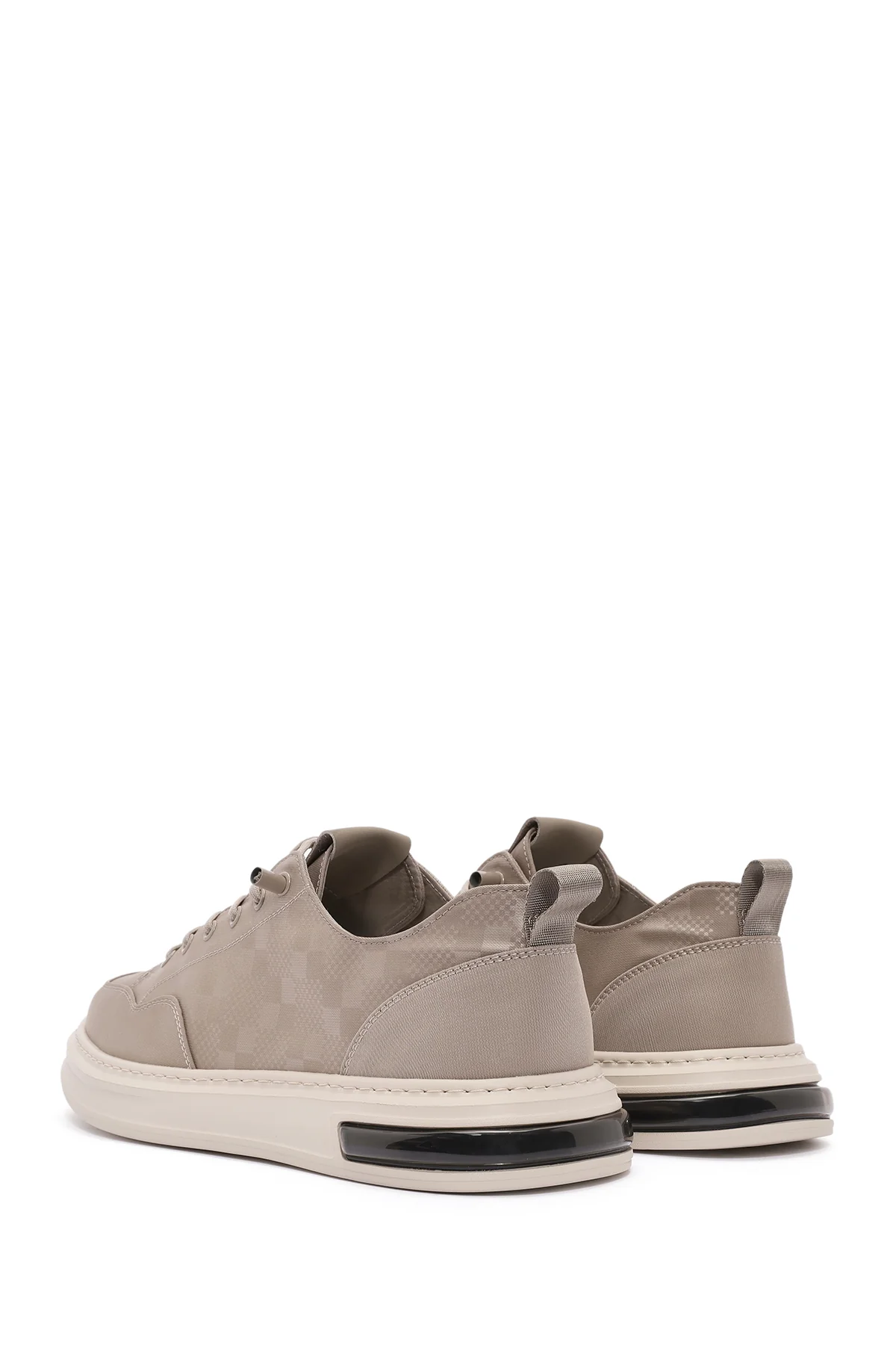 Erkek Bej Bağcıklı Kalın Tabanlı Desenli Kumaş Sneaker - Image 6