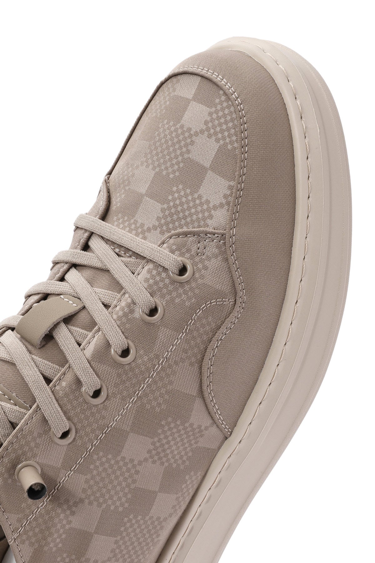 Erkek Bej Bağcıklı Kalın Tabanlı Desenli Kumaş Sneaker - Image 9