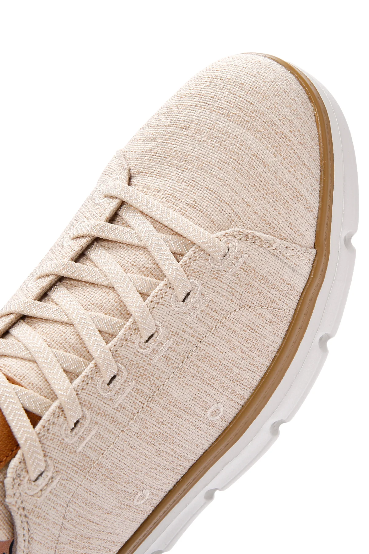 Erkek Bej Bağcıklı Kalın Tabanlı Kumaş Sneaker - Image 10
