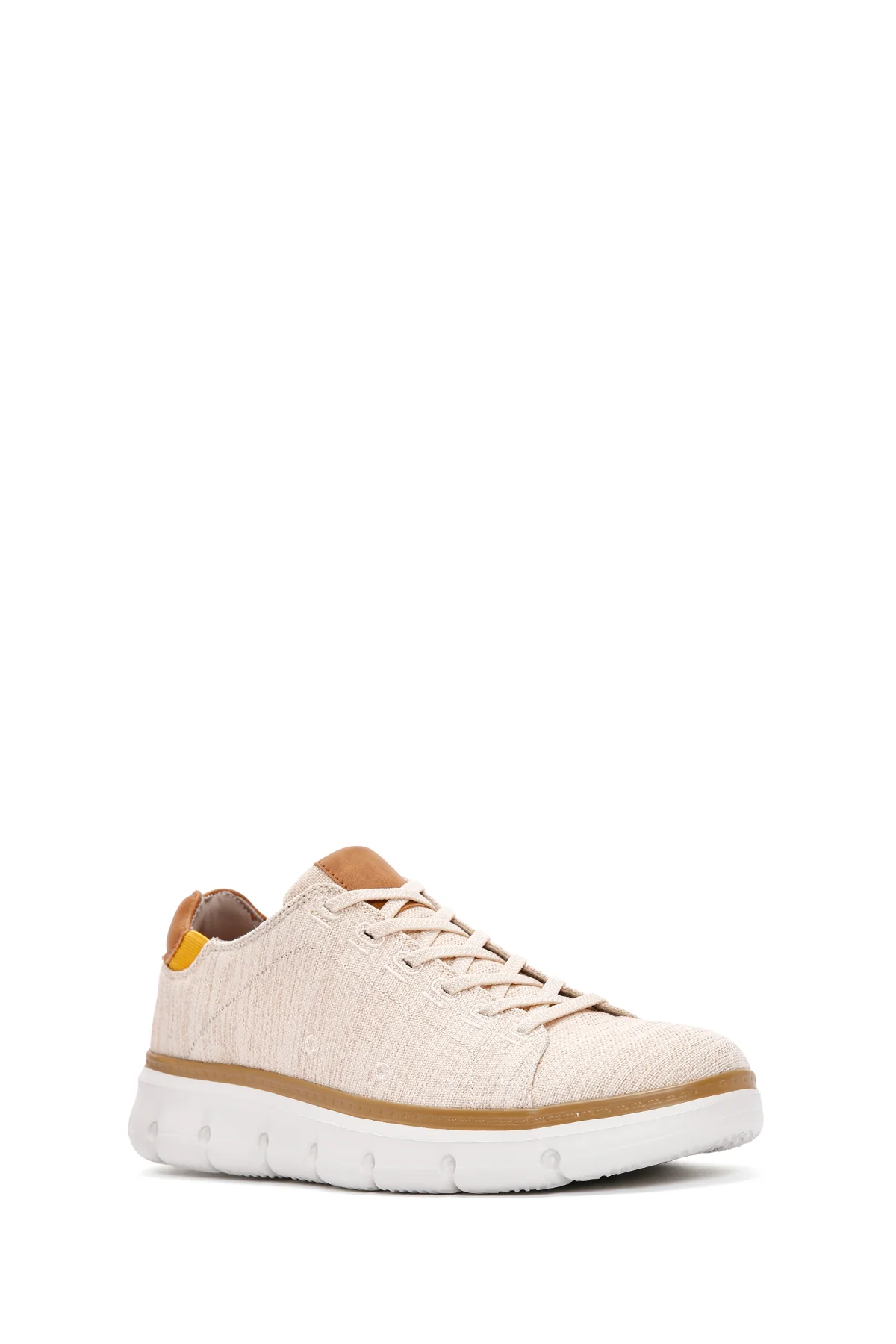 Erkek Bej Bağcıklı Kalın Tabanlı Kumaş Sneaker - Image 6