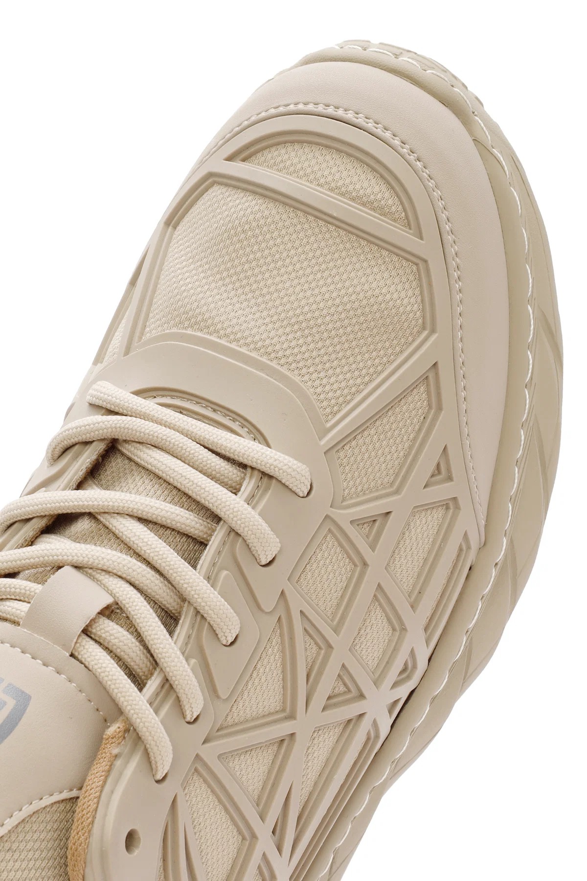Erkek Bej Bağcıklı Kalın Tabanlı Kumaş Sneaker - Image 10