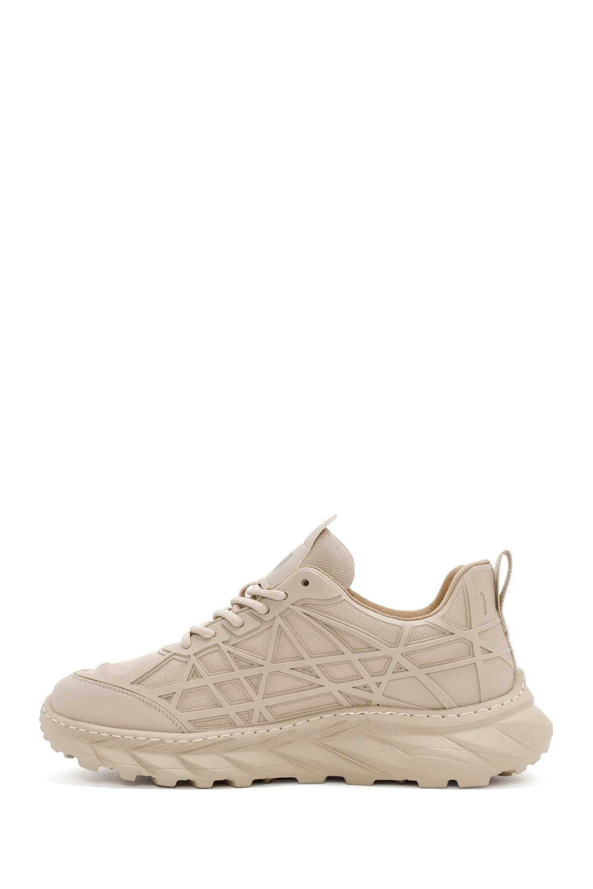 Erkek Bej Bağcıklı Kalın Tabanlı Kumaş Sneaker - Image 2